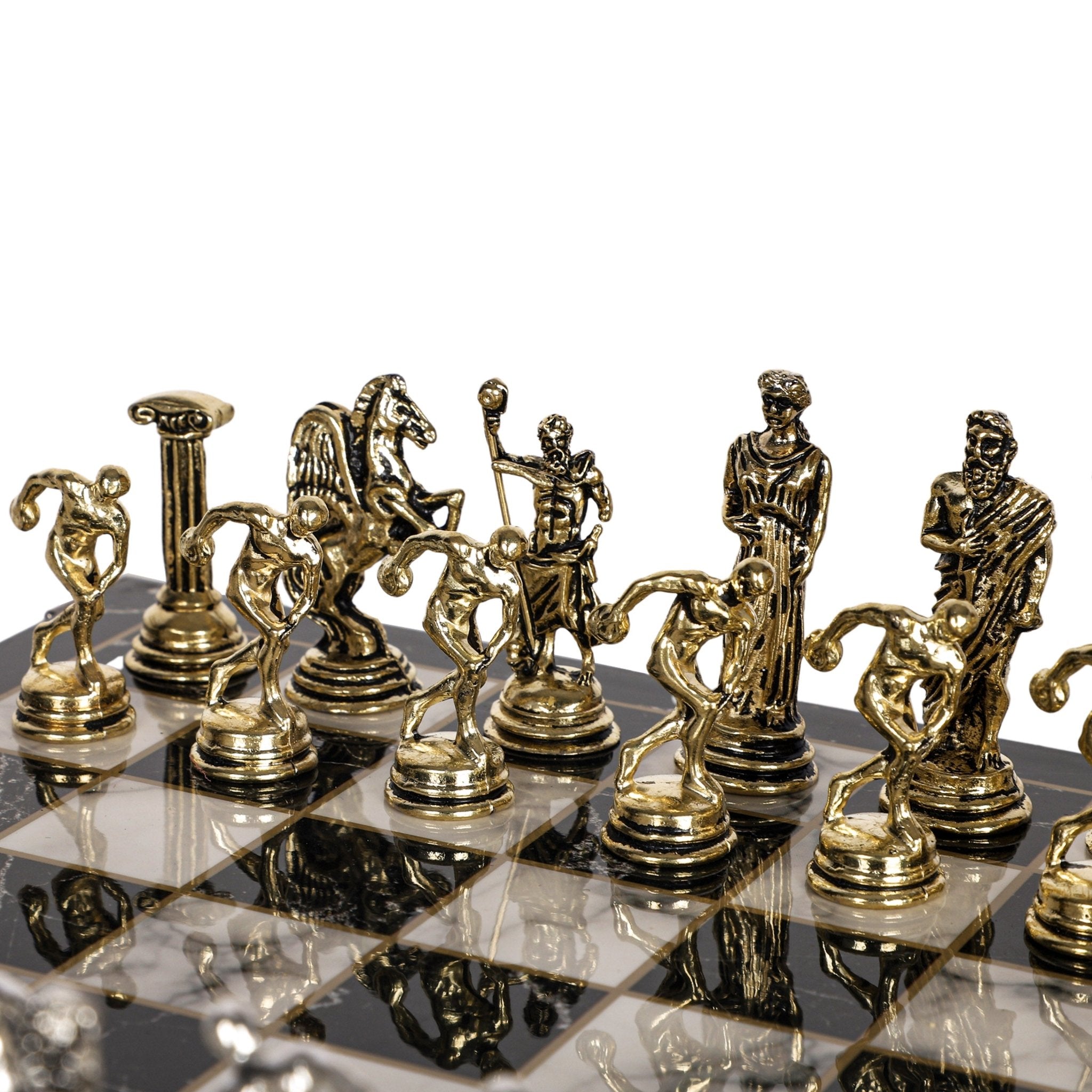 Greek Mythology Discus Metal Chess Set | Chess Board w/ Metal Legs 25CM (10") - Cooper Chess