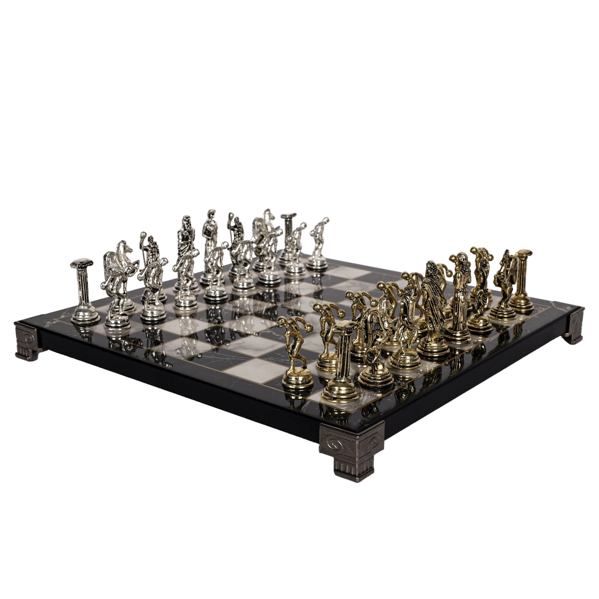 Greek Mythology Discus Metal Chess Set | Chess Board w/ Metal Legs 25CM (10") - Cooper Chess