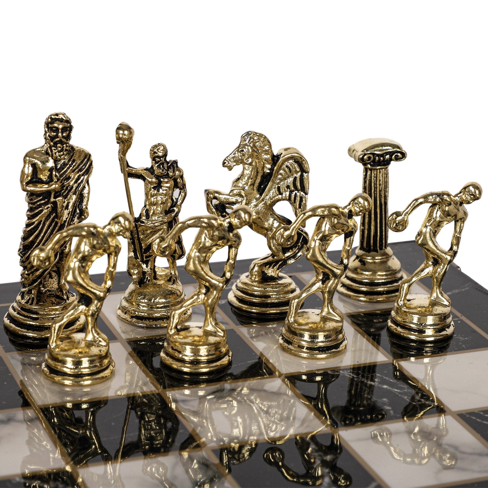Greek Mythology Discus Metal Chess Set | Chess Board w/ Metal Legs 25CM (10") - Cooper Chess