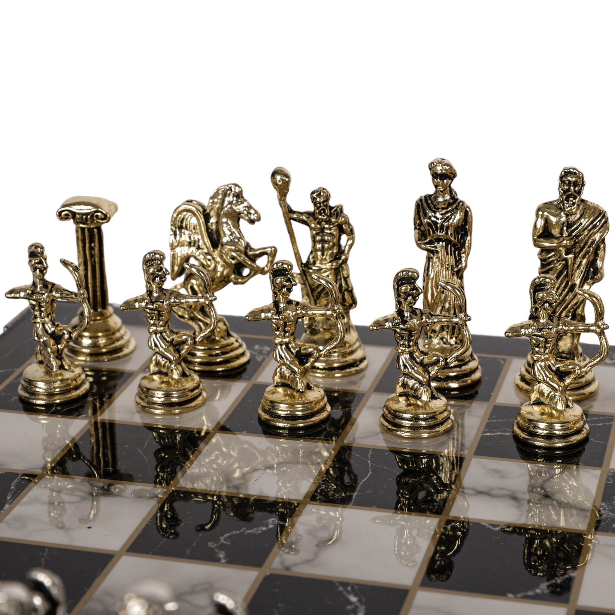 Greek Mythology Archer Metal Chess Set | Chess Board w/ Metal Legs 25CM (10") - Cooper Chess