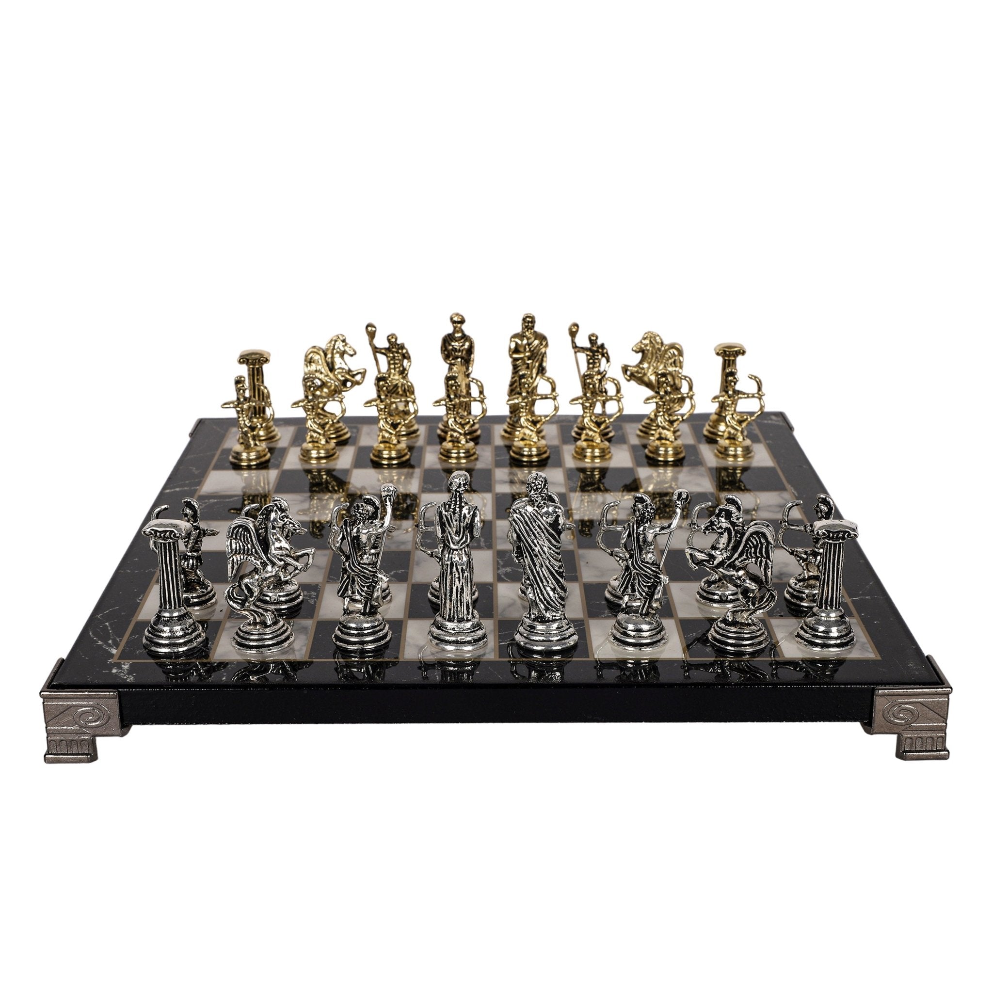 Greek Mythology Archer Metal Chess Set | Chess Board w/ Metal Legs 25CM (10") - Cooper Chess