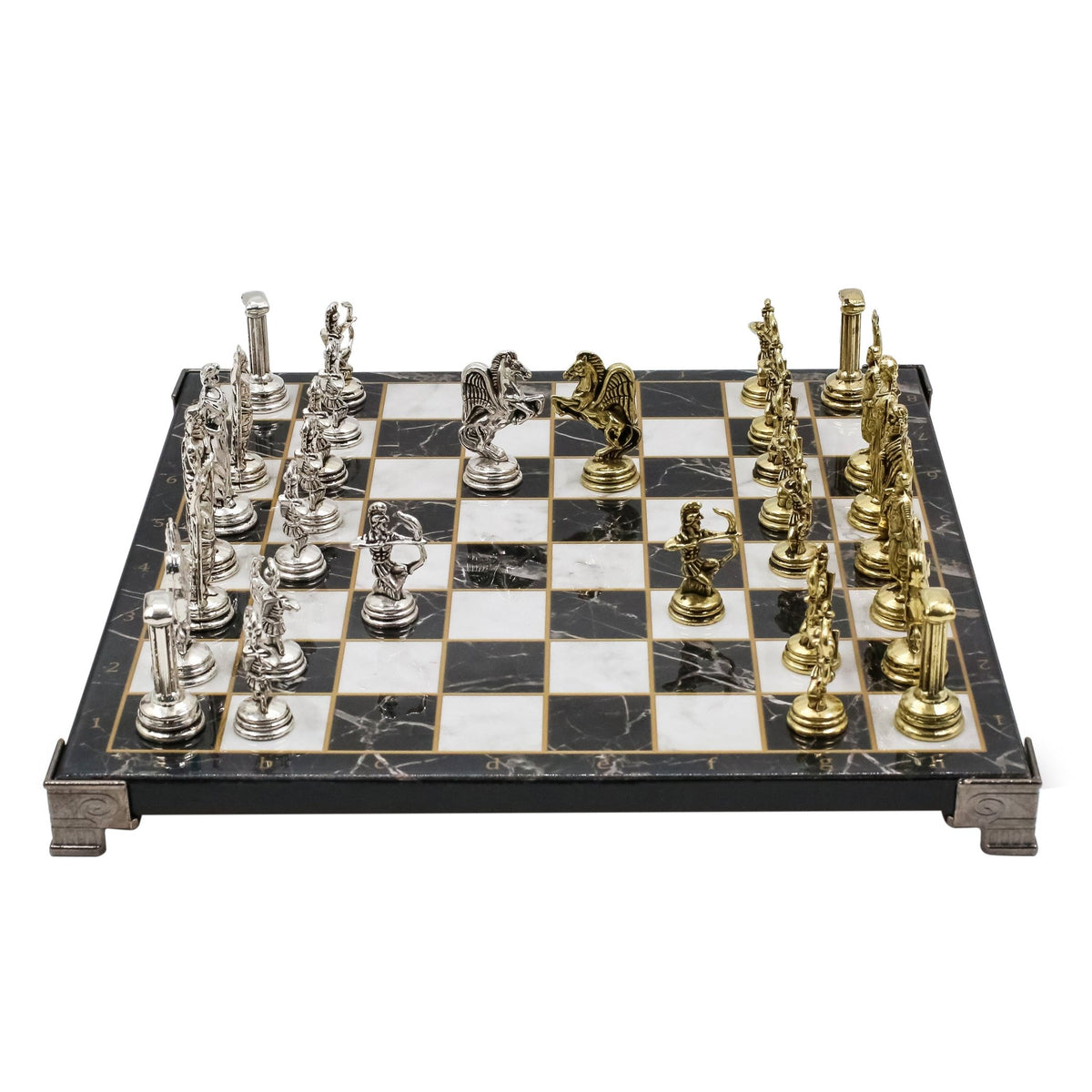 Greek Mythology Archer Metal Chess Set | Chess Board w/ Metal Legs 25CM (10") - Cooper Chess