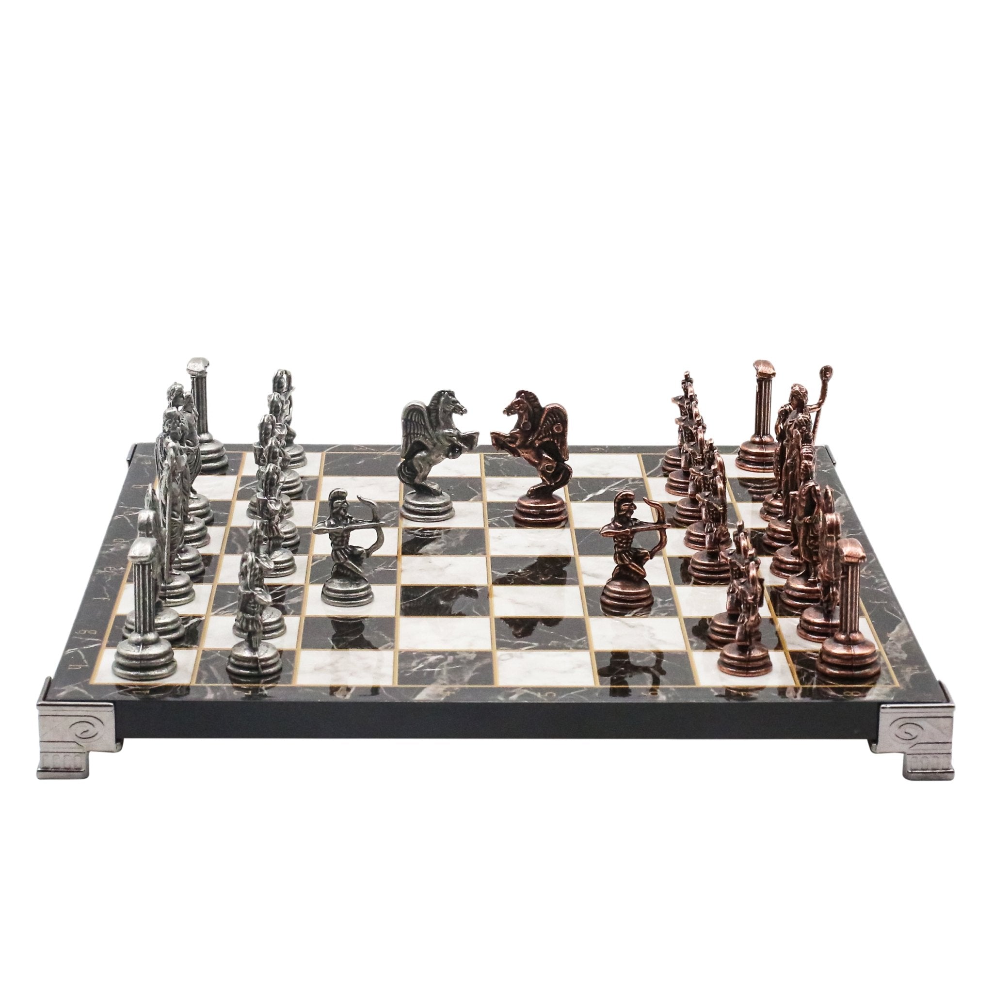 Greek Mythology Archer Vintage Metal Chess Set | Chess Board w/ Metal Legs 25CM (10") - Cooper Chess