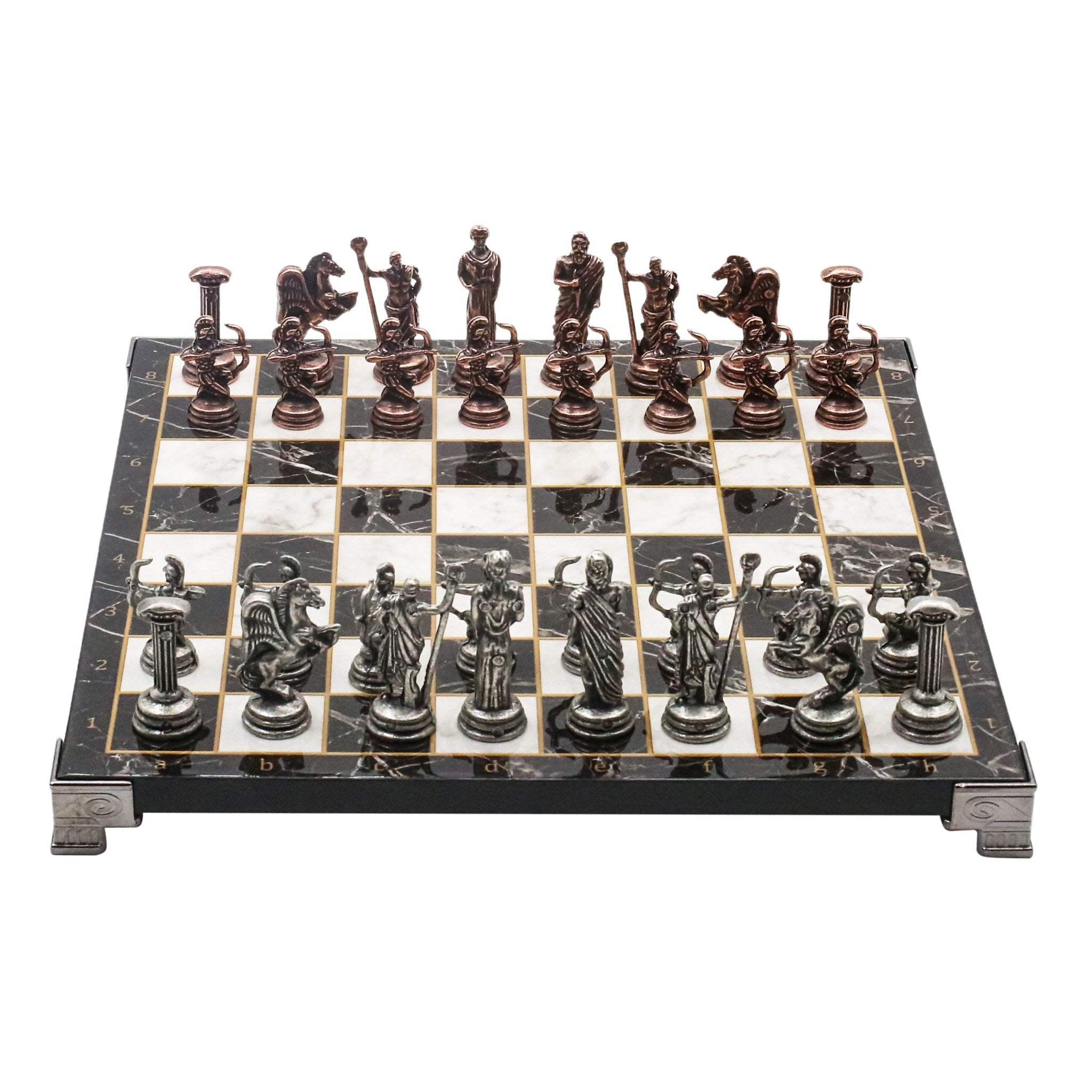 Greek Mythology Archer Vintage Metal Chess Set | Chess Board w/ Metal Legs 25CM (10") - Cooper Chess