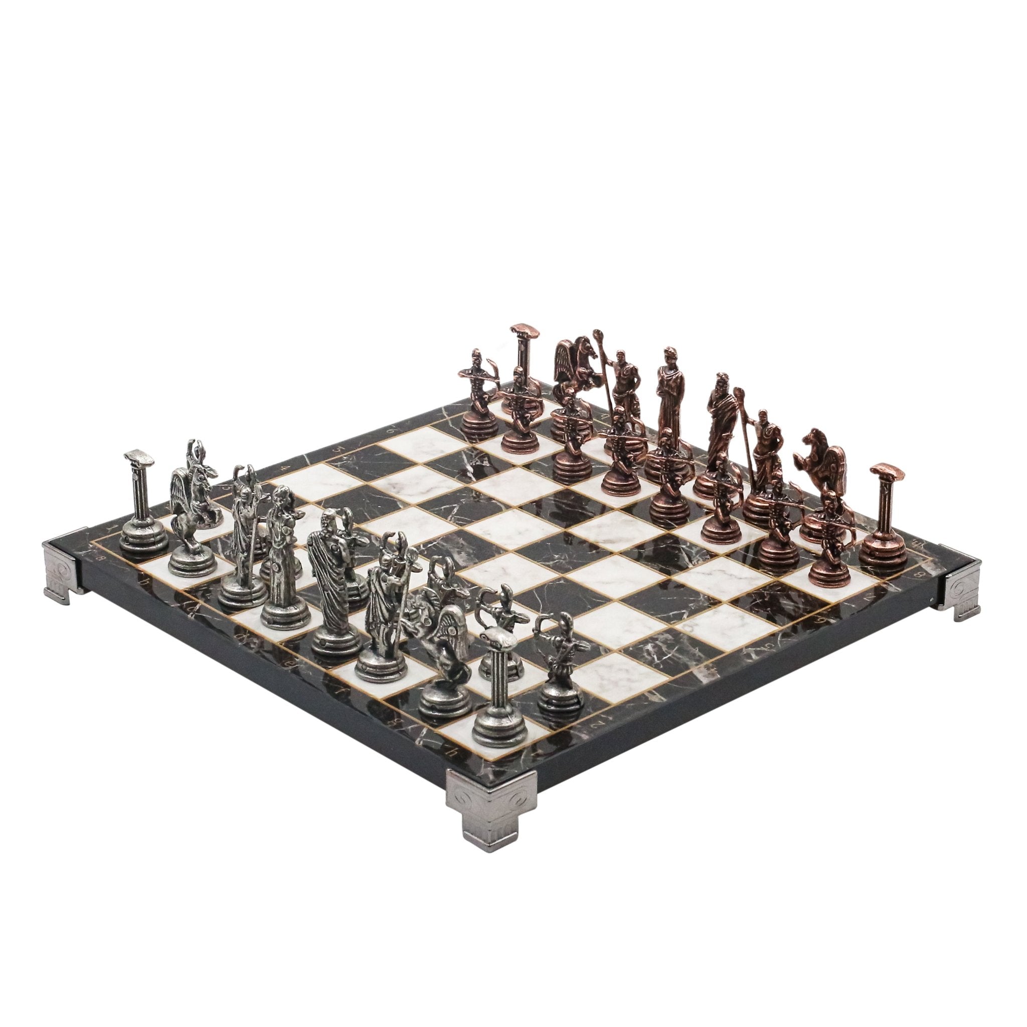 Greek Mythology Archer Vintage Metal Chess Set | Chess Board w/ Metal Legs 25CM (10") - Cooper Chess