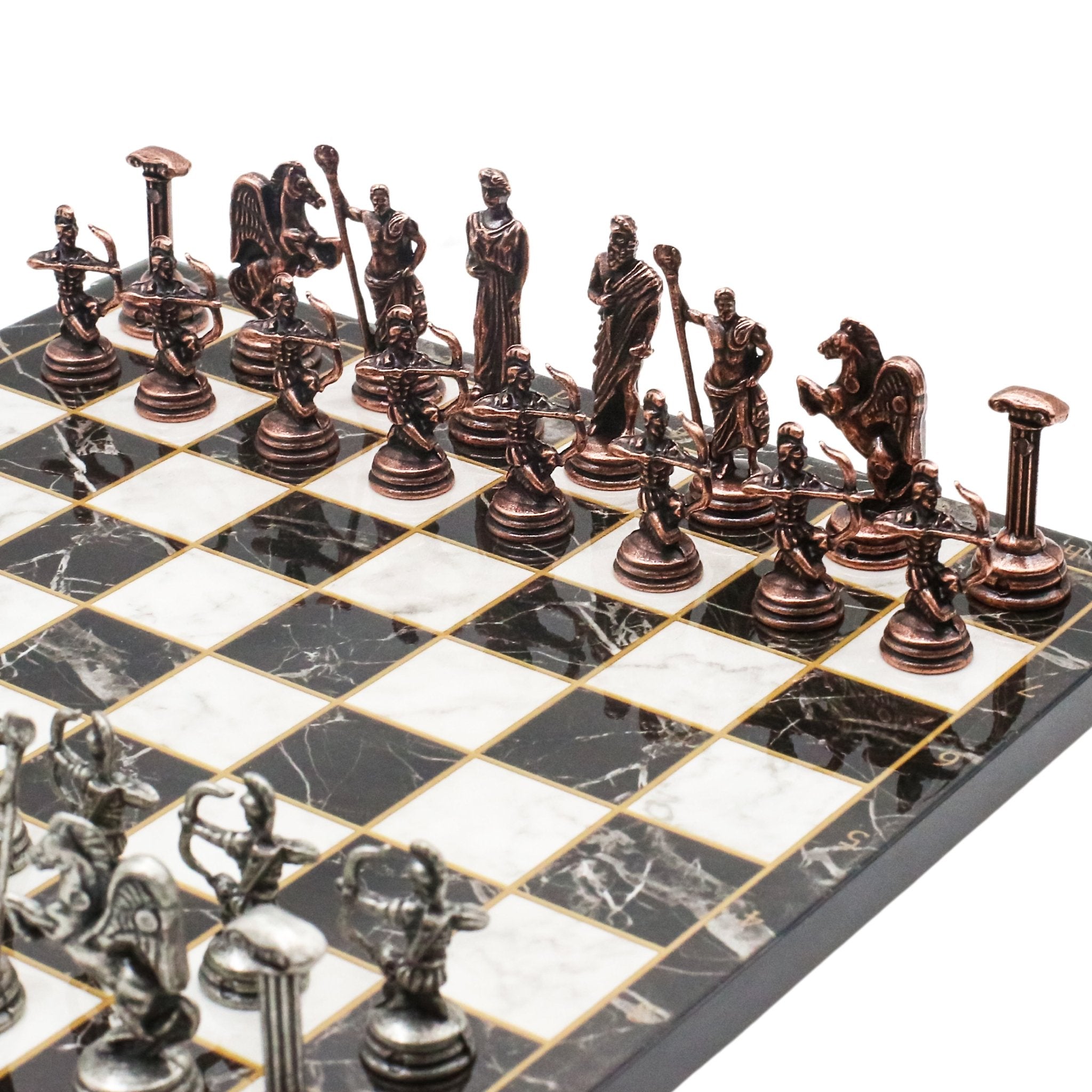 Greek Mythology Archer Vintage Metal Chess Set | Chess Board w/ Metal Legs 25CM (10") - Cooper Chess