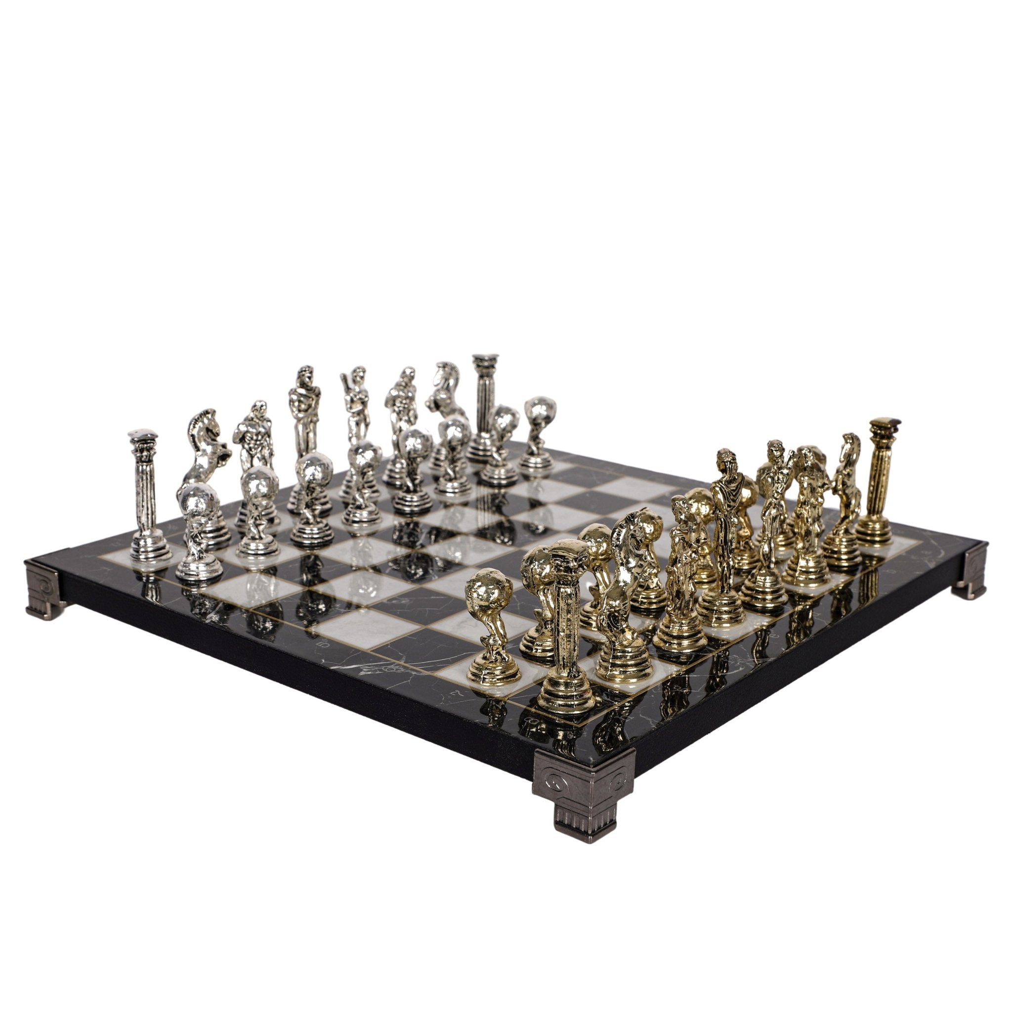 Greek Mythology Hercules Metal Chess Set | Chess Board w/ Metal Legs 30CM (12") - Cooper Chess