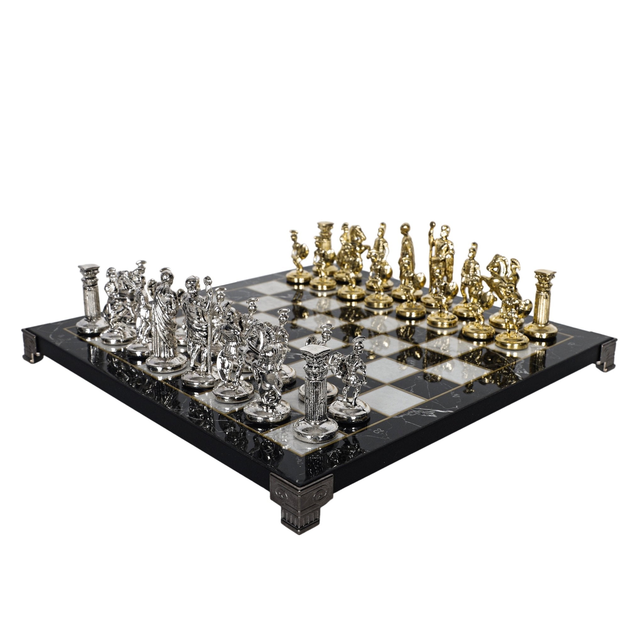 Roman Empire Caesar Metal Chess Set | Chess Board w/ Metal Legs 30CM (12") | Model 1 - Cooper Chess