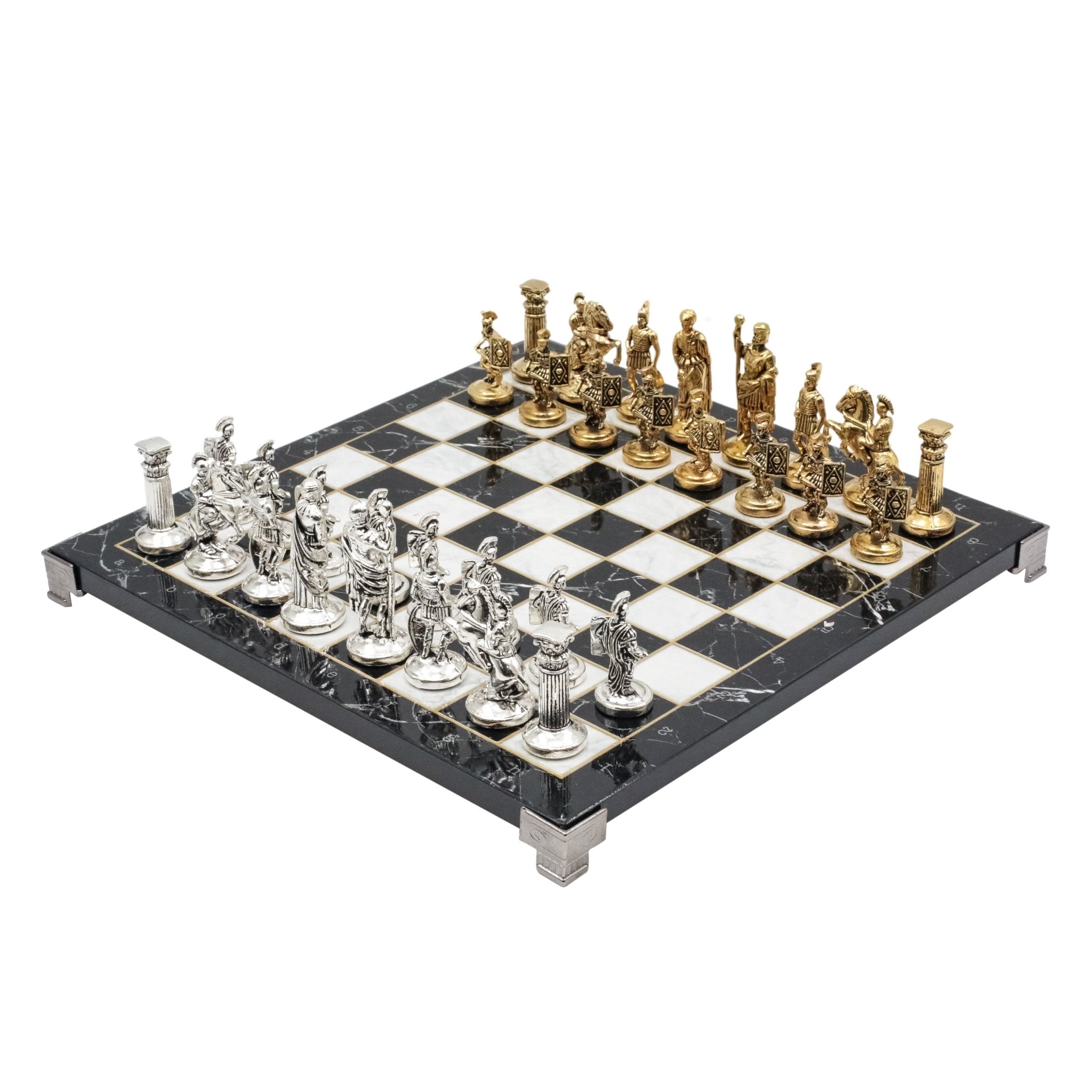 Roman Empire Caesar Metal Chess Set | Chess Board w/ Metal Legs 30CM (12") | Model 2 - Cooper Chess