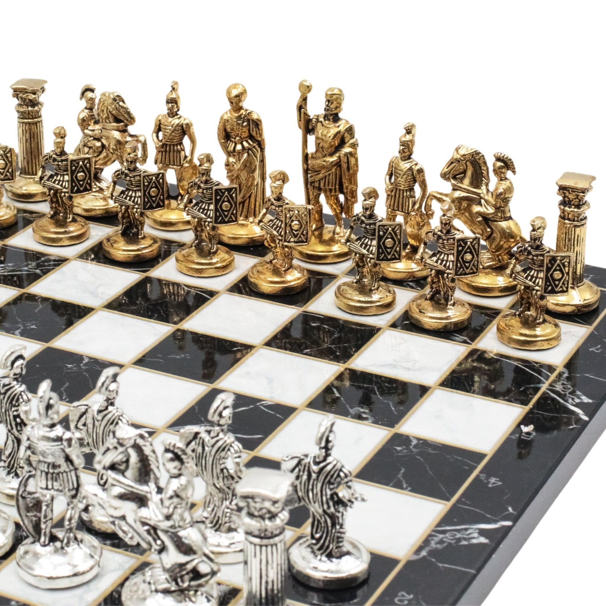 Roman Empire Caesar Metal Chess Set | Chess Board w/ Metal Legs 30CM (12") | Model 2 - Cooper Chess