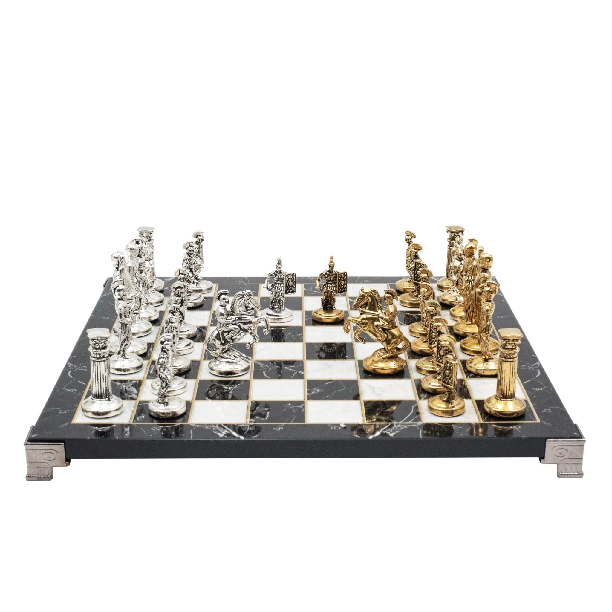 Roman Empire Caesar Metal Chess Set | Chess Board w/ Metal Legs 30CM (12") | Model 2 - Cooper Chess