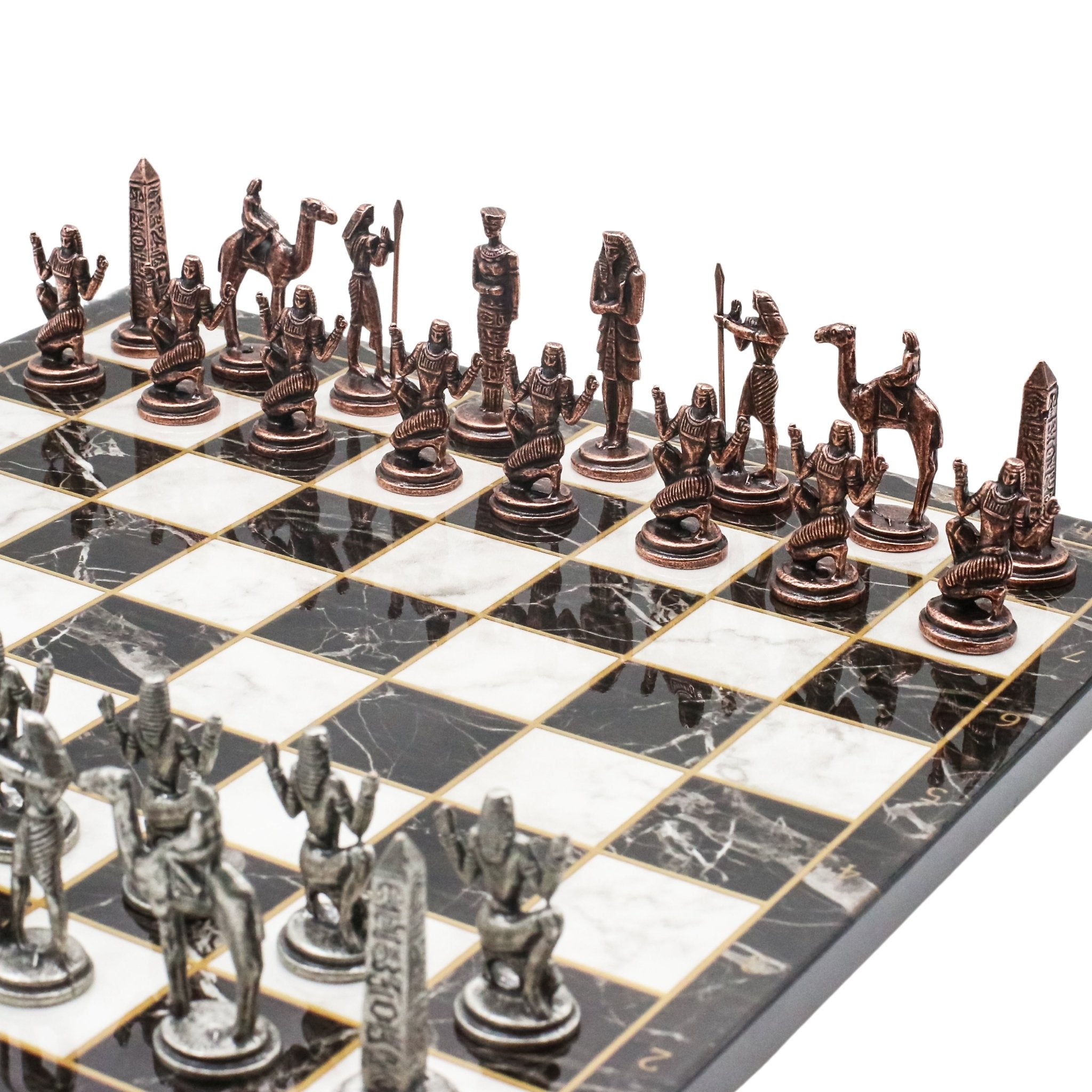 Egyptian CleopatraVintage Metal Chess Set | Chess Board w/ Metal Legs 30CM (12") - Cooper Chess
