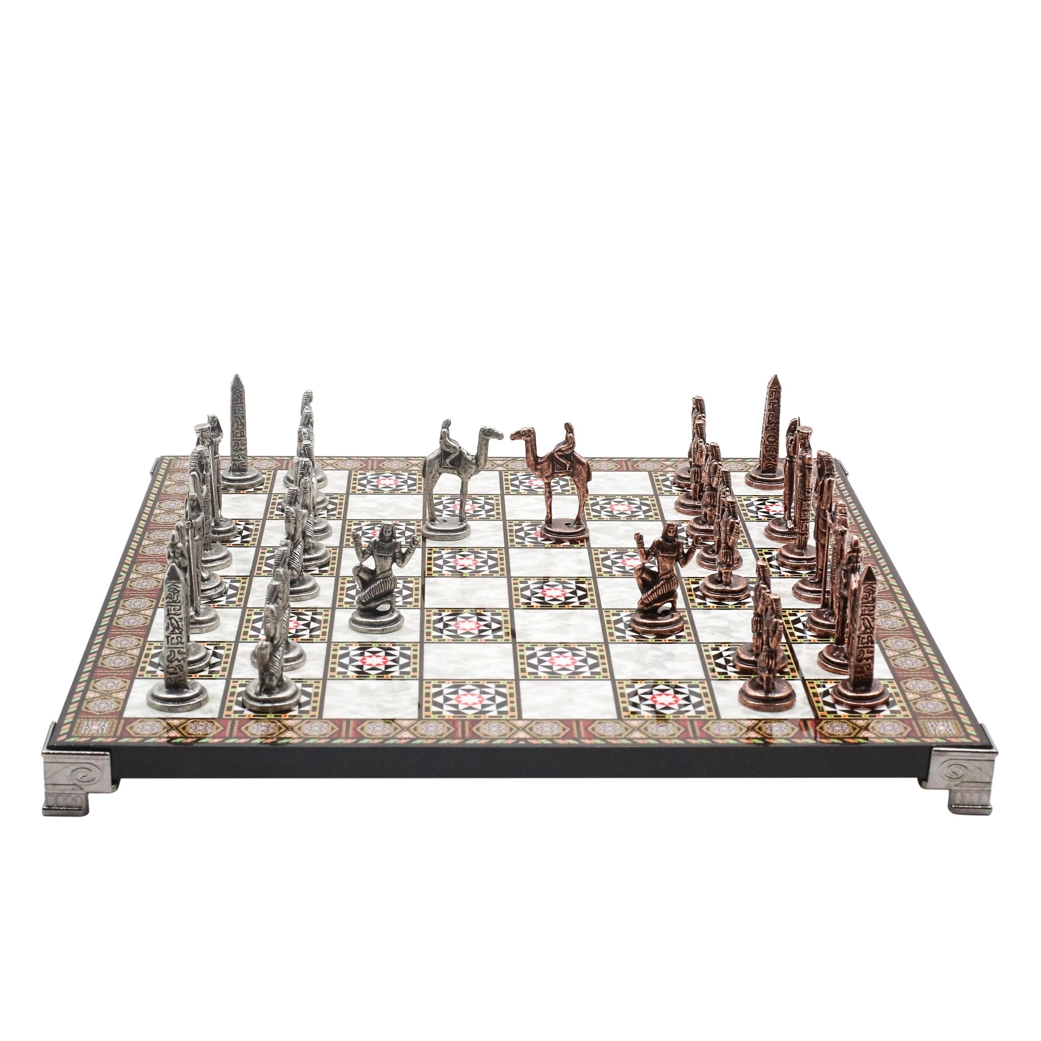 Egyptian CleopatraVintage Metal Chess Set | Chess Board w/ Metal Legs 30CM (12") - Cooper Chess