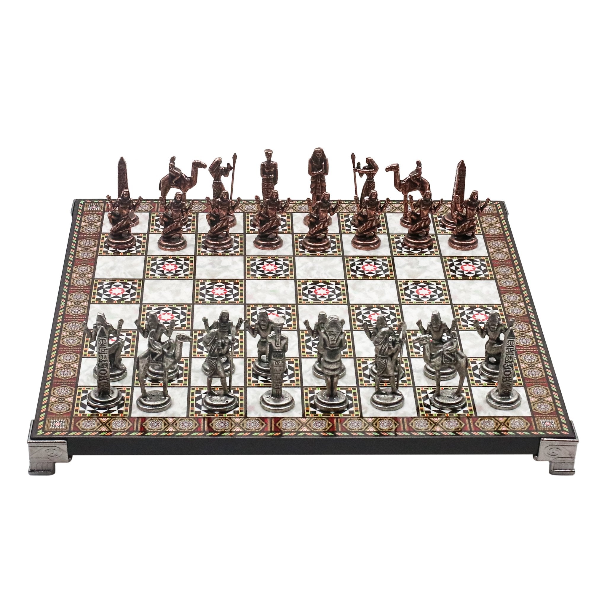 Egyptian CleopatraVintage Metal Chess Set | Chess Board w/ Metal Legs 30CM (12") - Cooper Chess