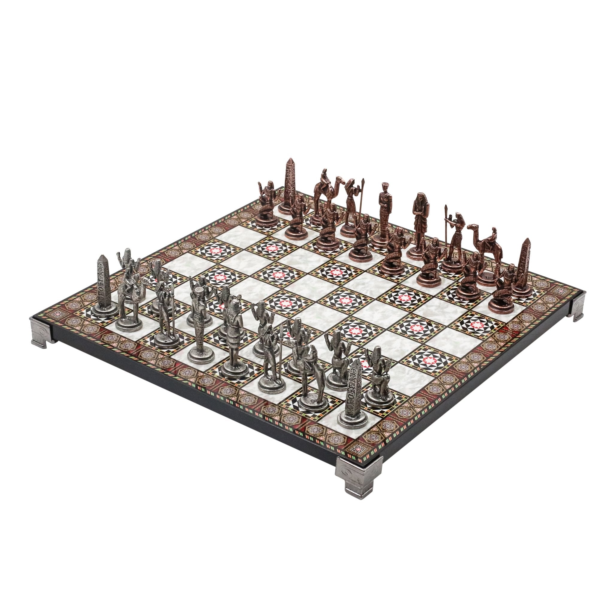 Egyptian CleopatraVintage Metal Chess Set | Chess Board w/ Metal Legs 30CM (12") - Cooper Chess