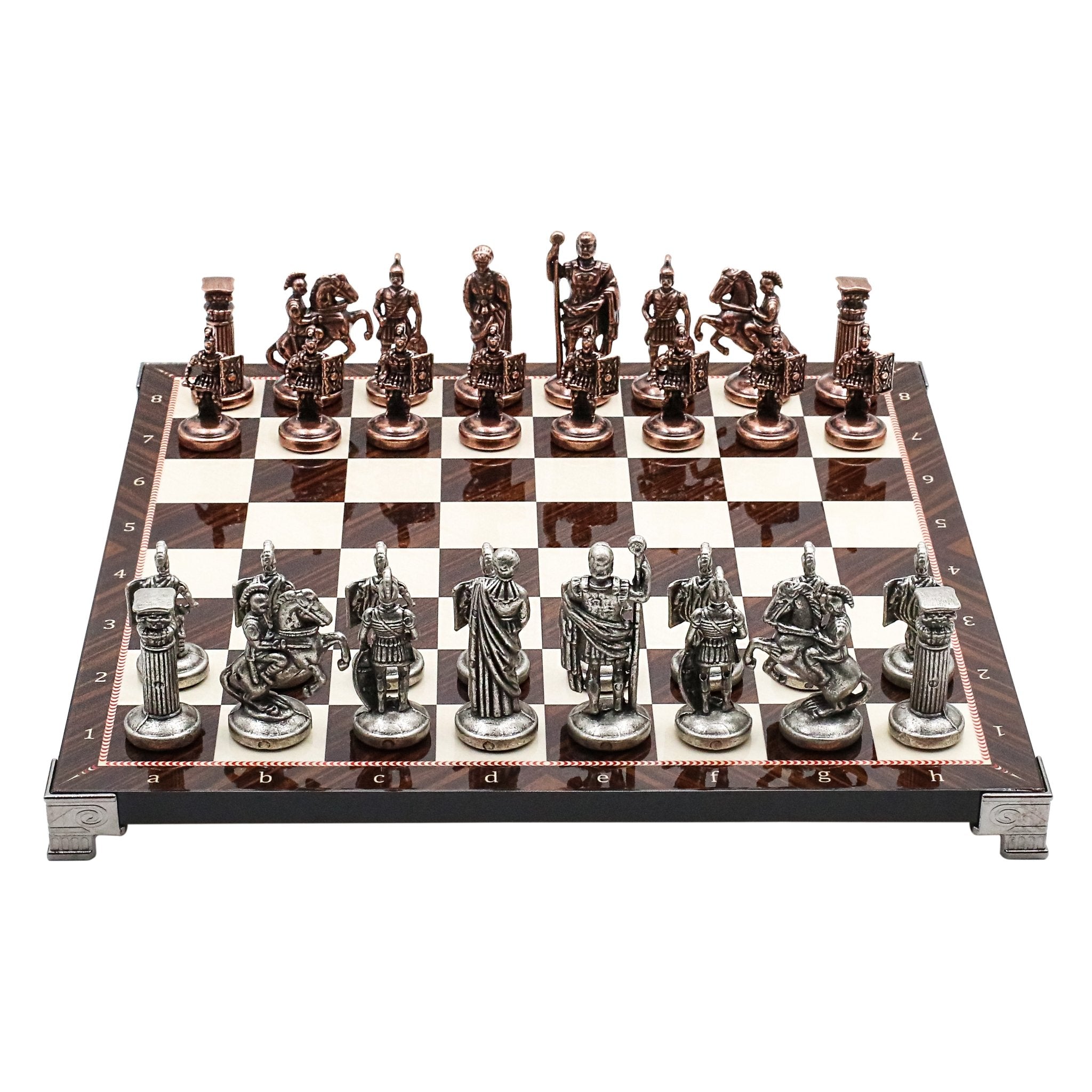 Roman Empire Vintage Metal Chess Set | Chess Board w/ Metal Legs 30CM (12") - Cooper Chess