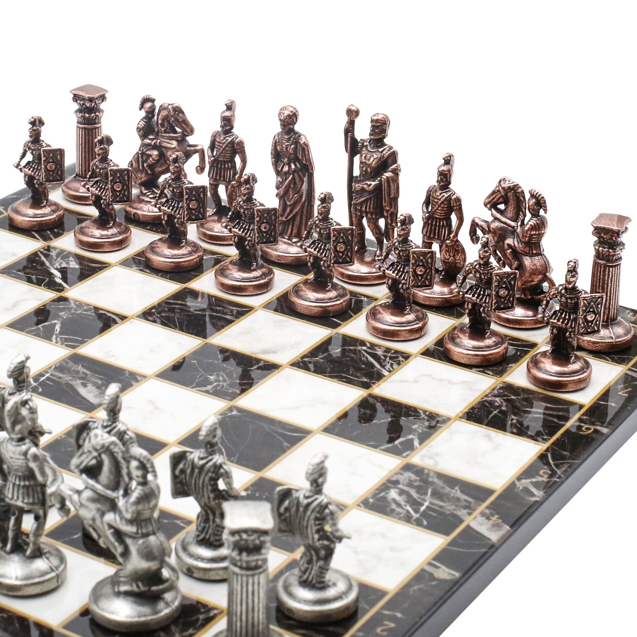 Roman Empire Vintage Metal Chess Set | Chess Board w/ Metal Legs 30CM (12") - Cooper Chess