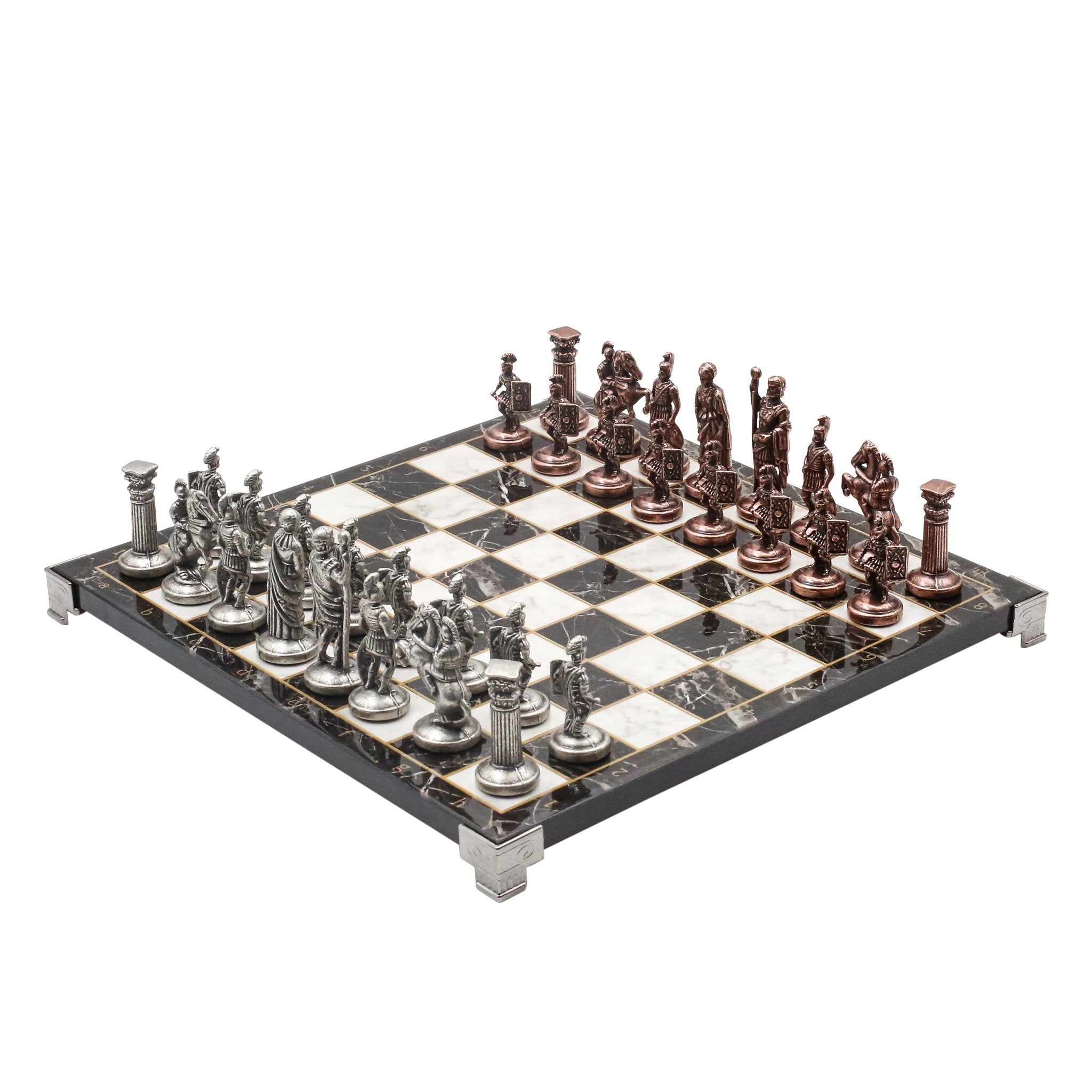 Roman Empire Vintage Metal Chess Set | Chess Board w/ Metal Legs 30CM (12") - Cooper Chess