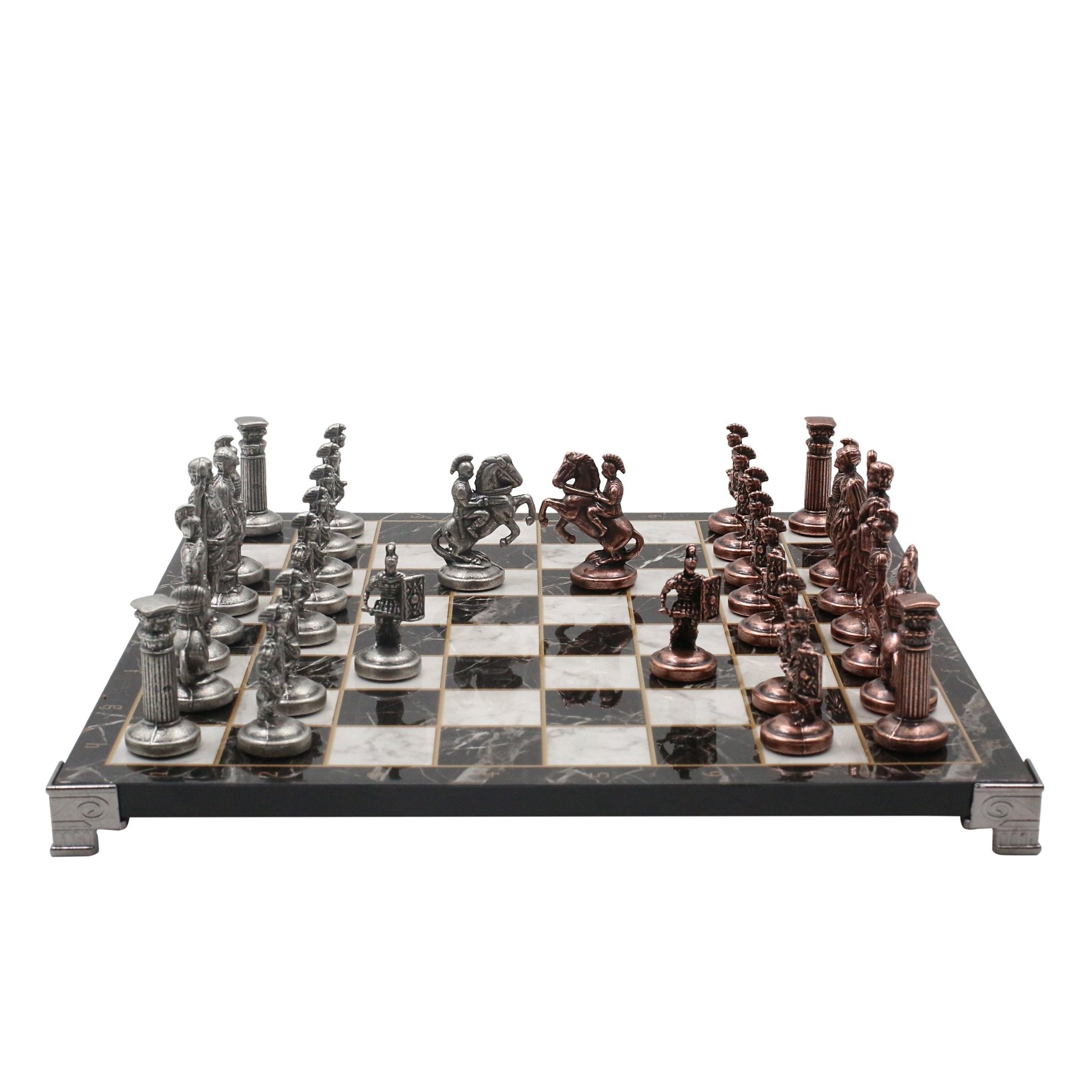 Roman Empire Vintage Metal Chess Set | Chess Board w/ Metal Legs 30CM (12") - Cooper Chess