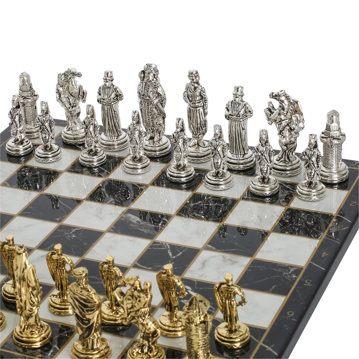 Ottoman Empire vs Byzantine Metal Chess Set | Chess Board w/ Metal Legs 30CM (12") - Cooper Chess