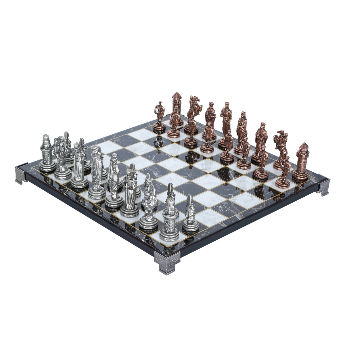 Ottoman Empire vs Byzantine Vintage Metal Chess Set | Chess Board w/ Metal Legs 30CM (12") - Cooper Chess
