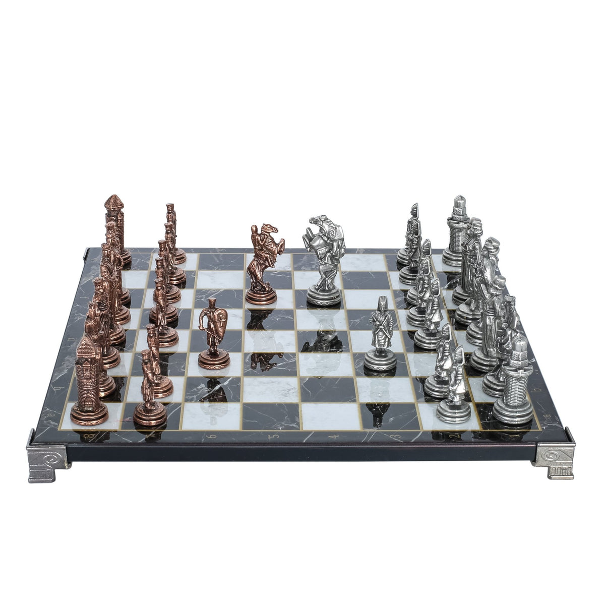 Ottoman Empire vs Byzantine Vintage Metal Chess Set | Chess Board w/ Metal Legs 30CM (12") - Cooper Chess