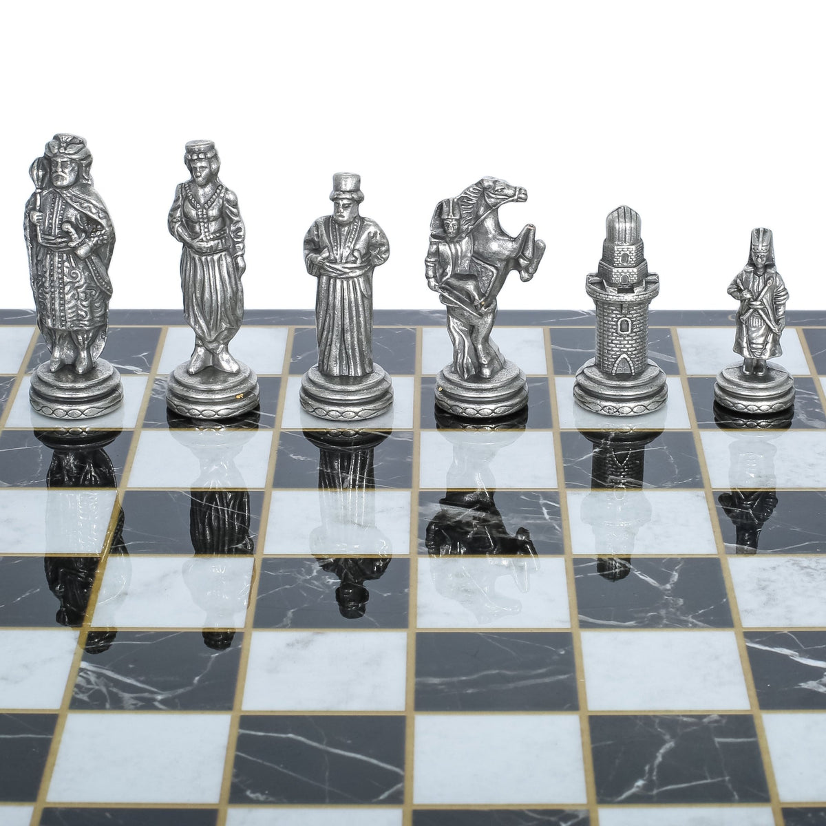 Ottoman Empire vs Byzantine Vintage Metal Chess Set | Chess Board w/ Metal Legs 30CM (12") - Cooper Chess