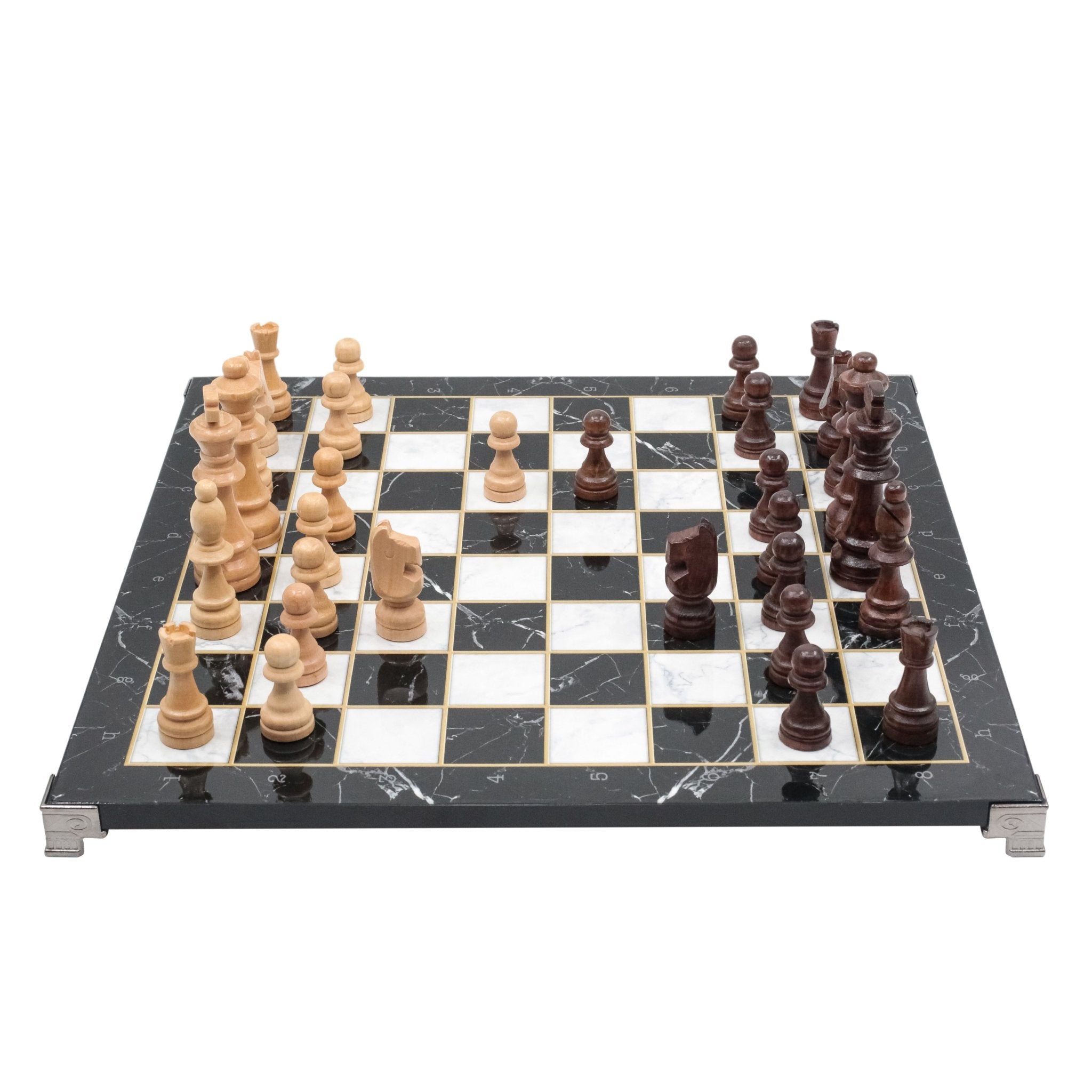 Black Marble Look Wooden Chess Set with Metal Legs - Cooper Chess