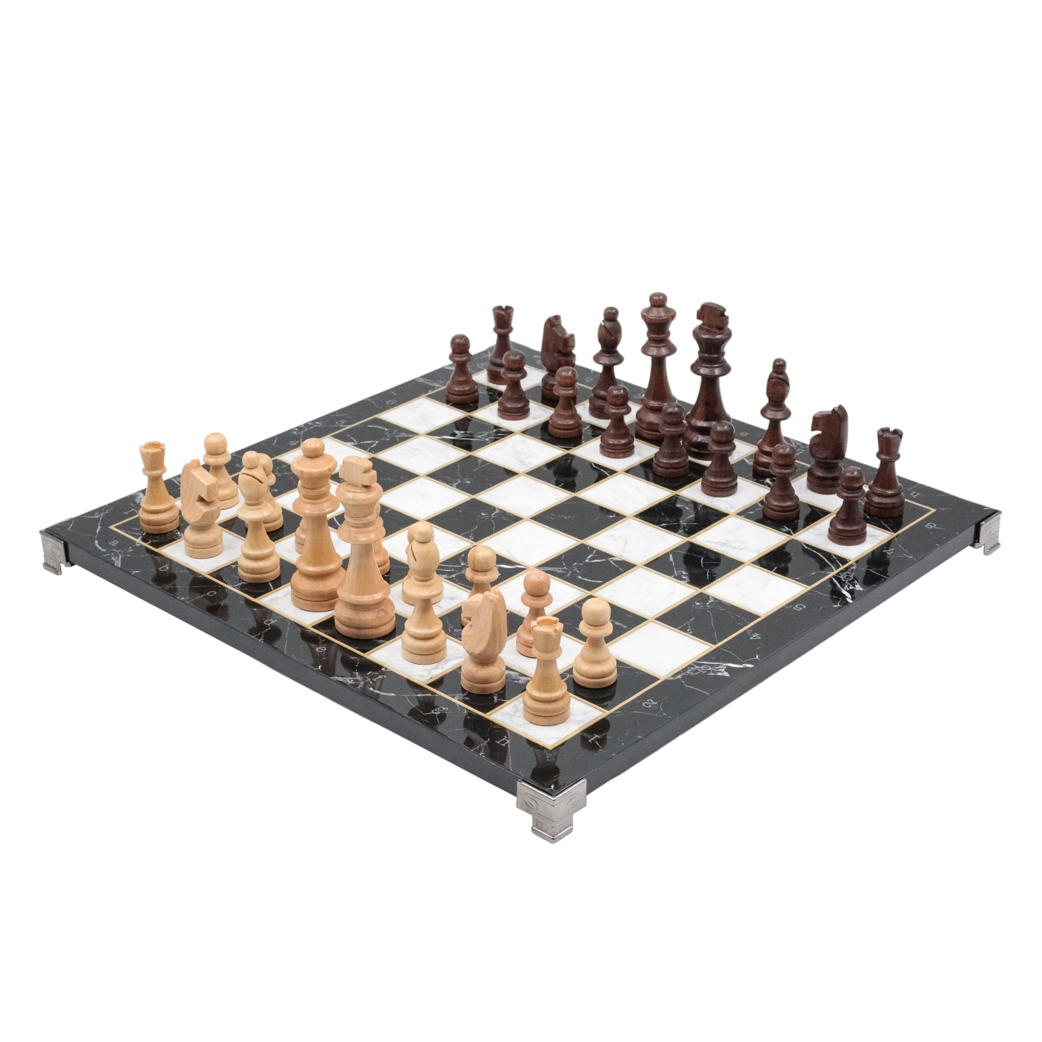 Black Marble Look Wooden Chess Set with Metal Legs - Cooper Chess
