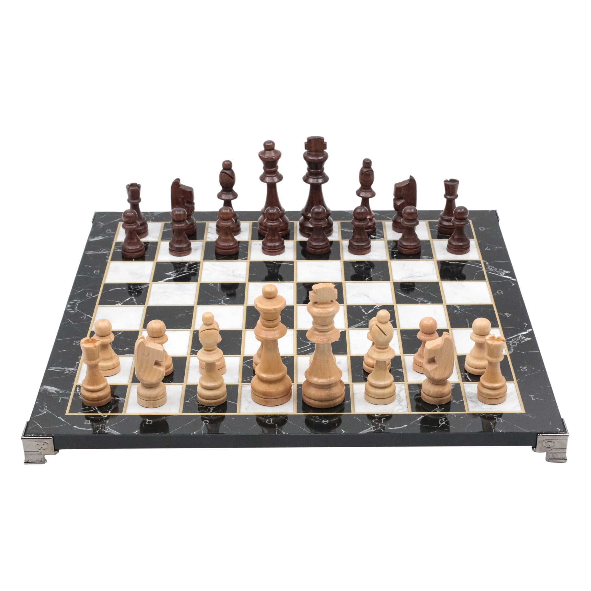 Black Marble Look Wooden Chess Set with Metal Legs - Cooper Chess