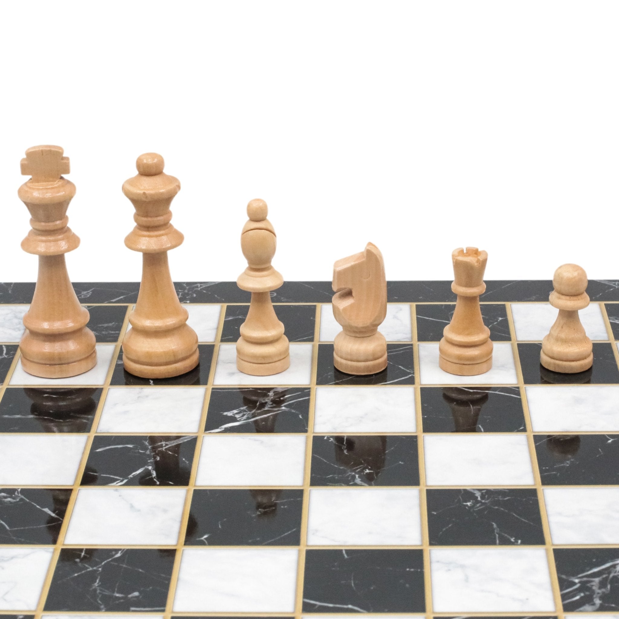 Black Marble Look Wooden Chess Set with Metal Legs - Cooper Chess