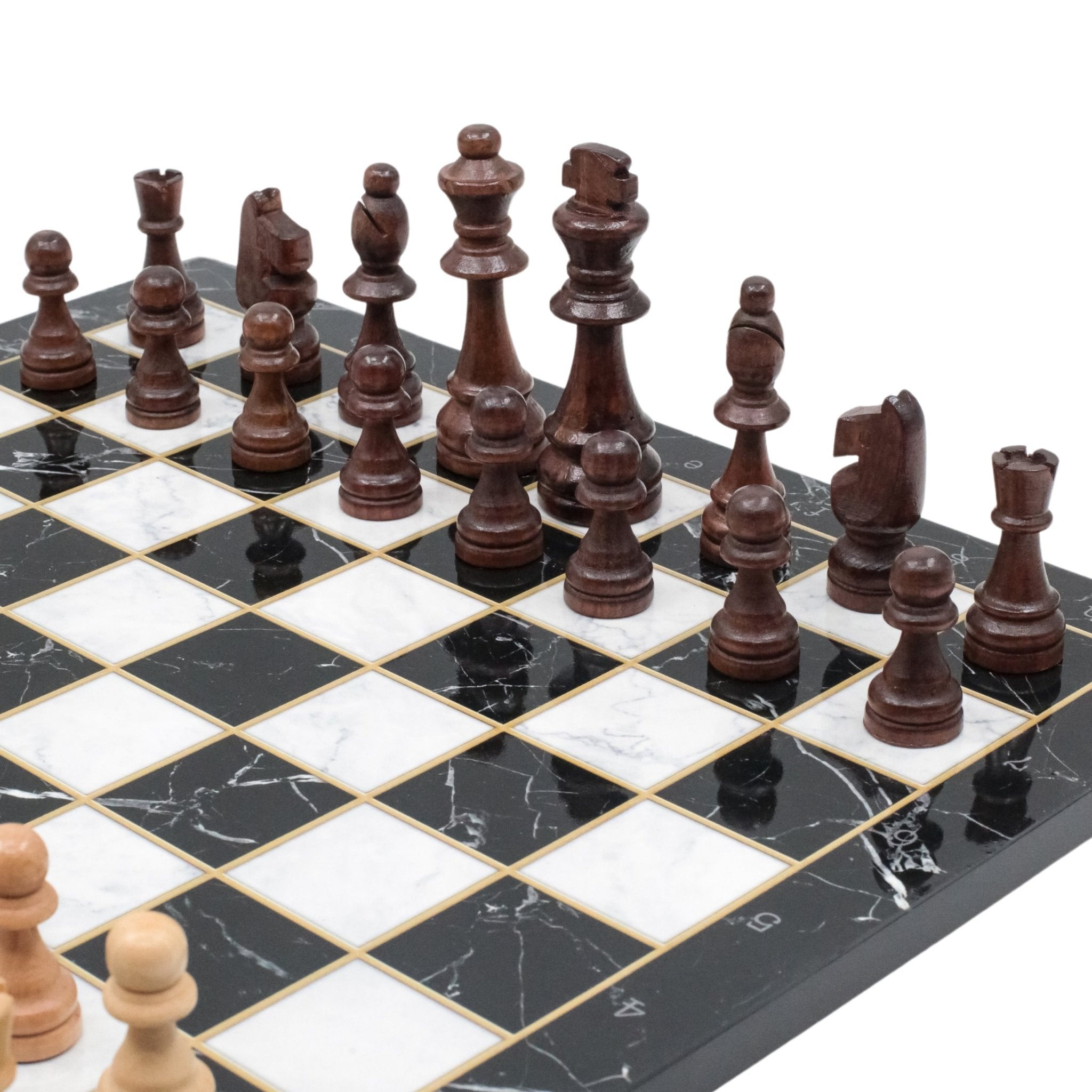 Black Marble Look Wooden Chess Set with Metal Legs - Cooper Chess