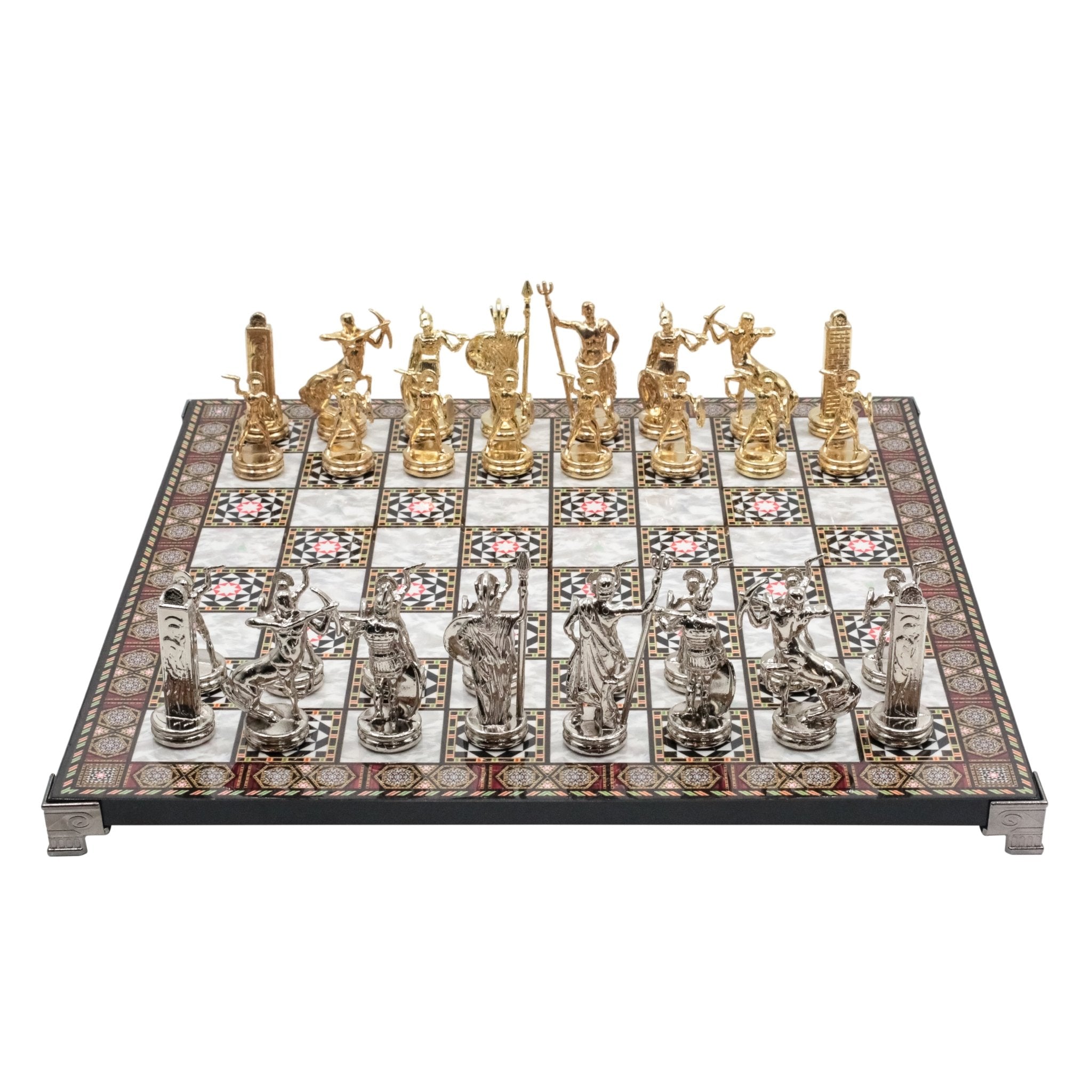 Greek Mythology Poseidon Metal Chess Set | Chess Board w/ Metal Legs 37CM (15") | Model 1 - Cooper Chess