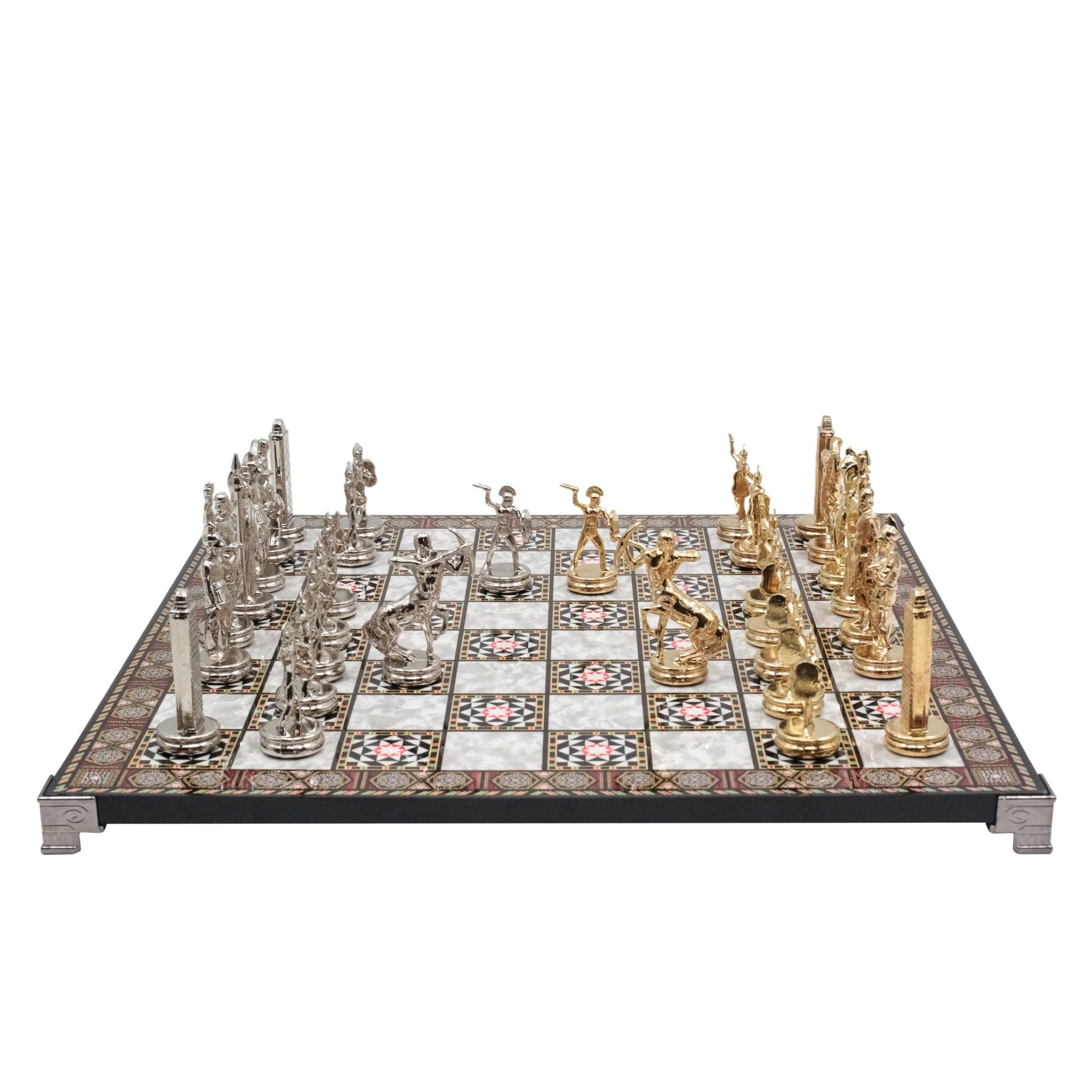 Greek Mythology Poseidon Metal Chess Set | Chess Board w/ Metal Legs 37CM (15") | Model 1 - Cooper Chess