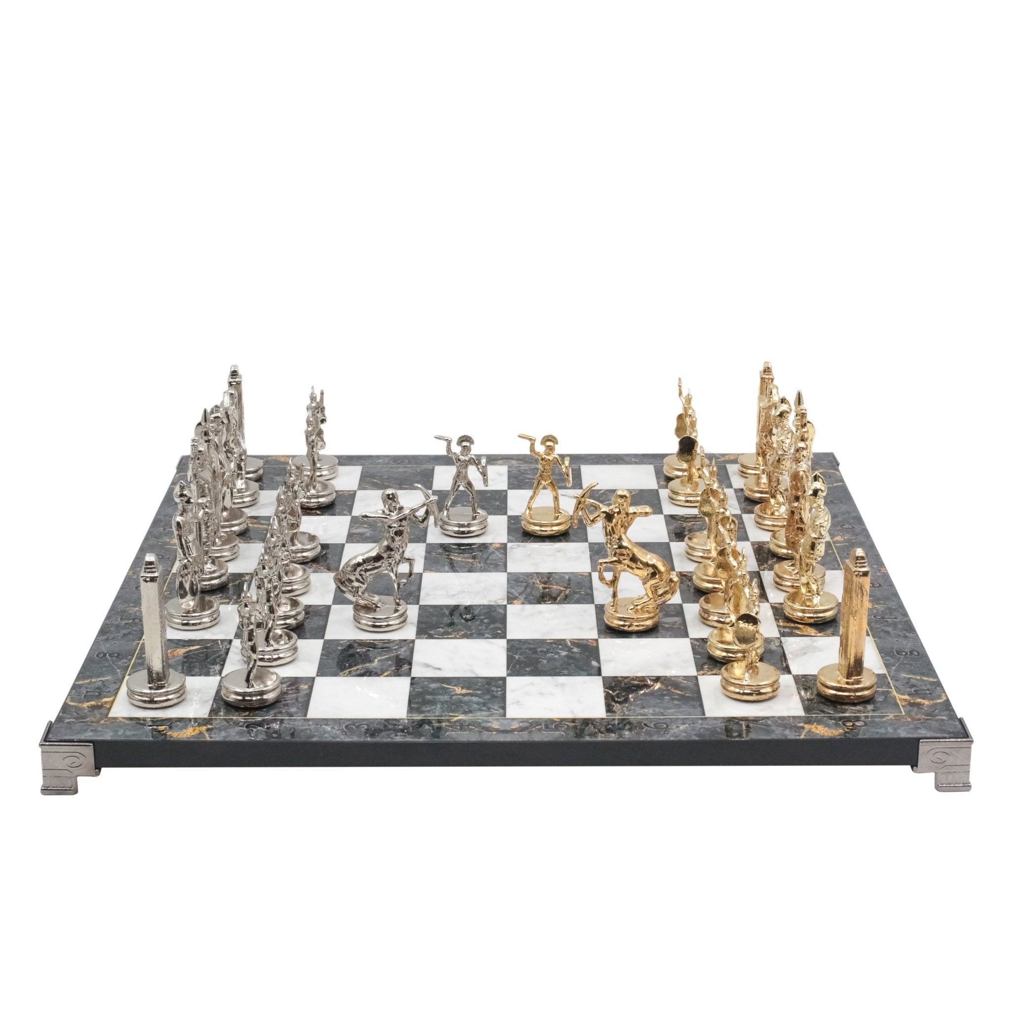 Greek Mythology Poseidon Metal Chess Set | Chess Board w/ Metal Legs 37CM (15") | Model 1 - Cooper Chess