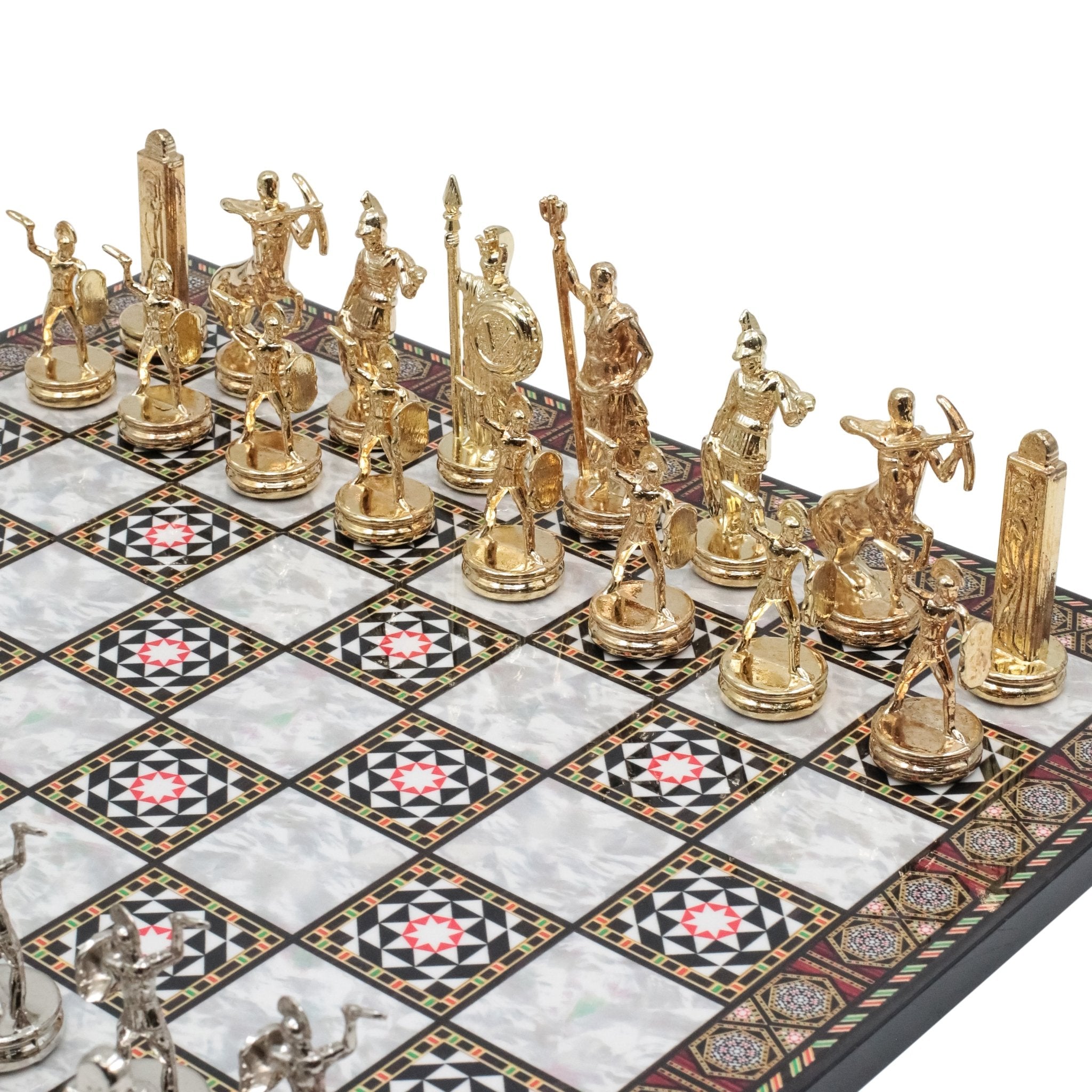 Greek Mythology Poseidon Metal Chess Set | Chess Board w/ Metal Legs 37CM (15") | Model 1 - Cooper Chess