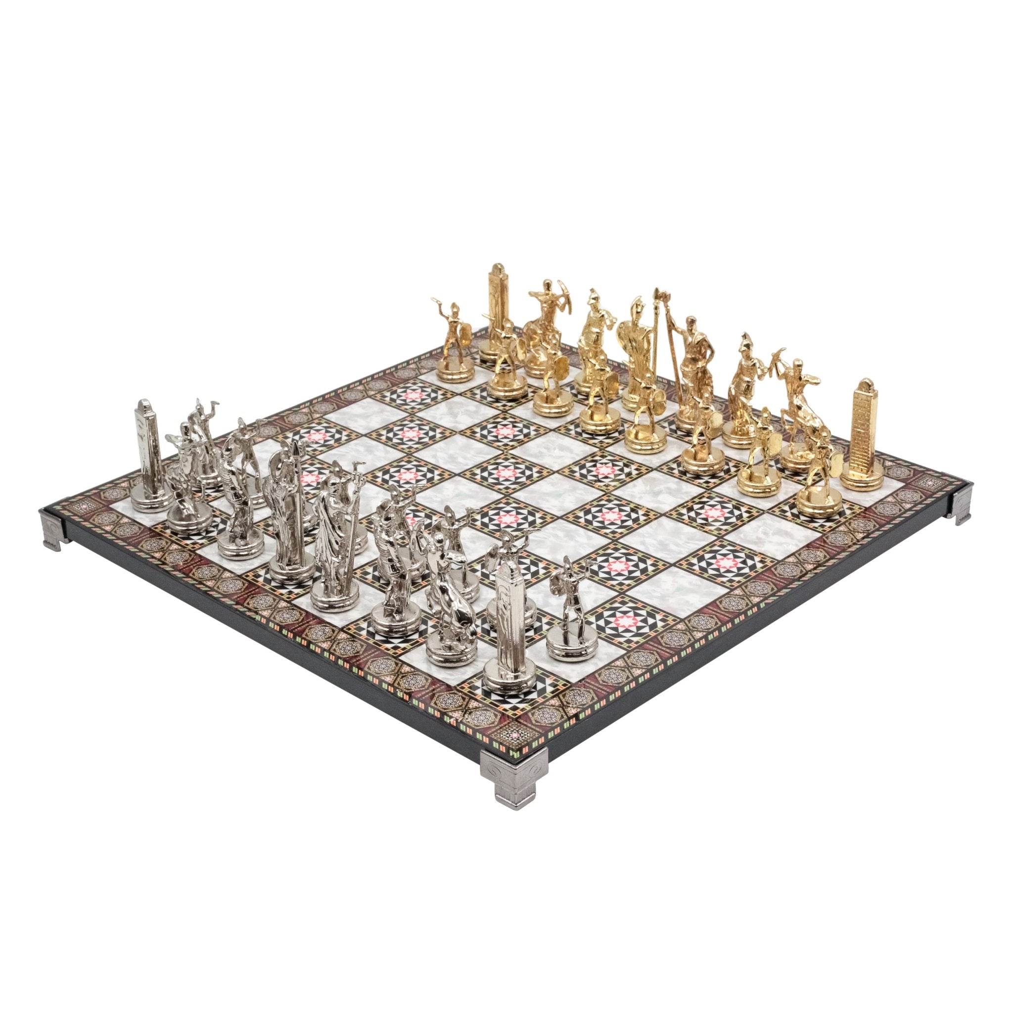 Greek Mythology Poseidon Metal Chess Set | Chess Board w/ Metal Legs 37CM (15") | Model 1 - Cooper Chess