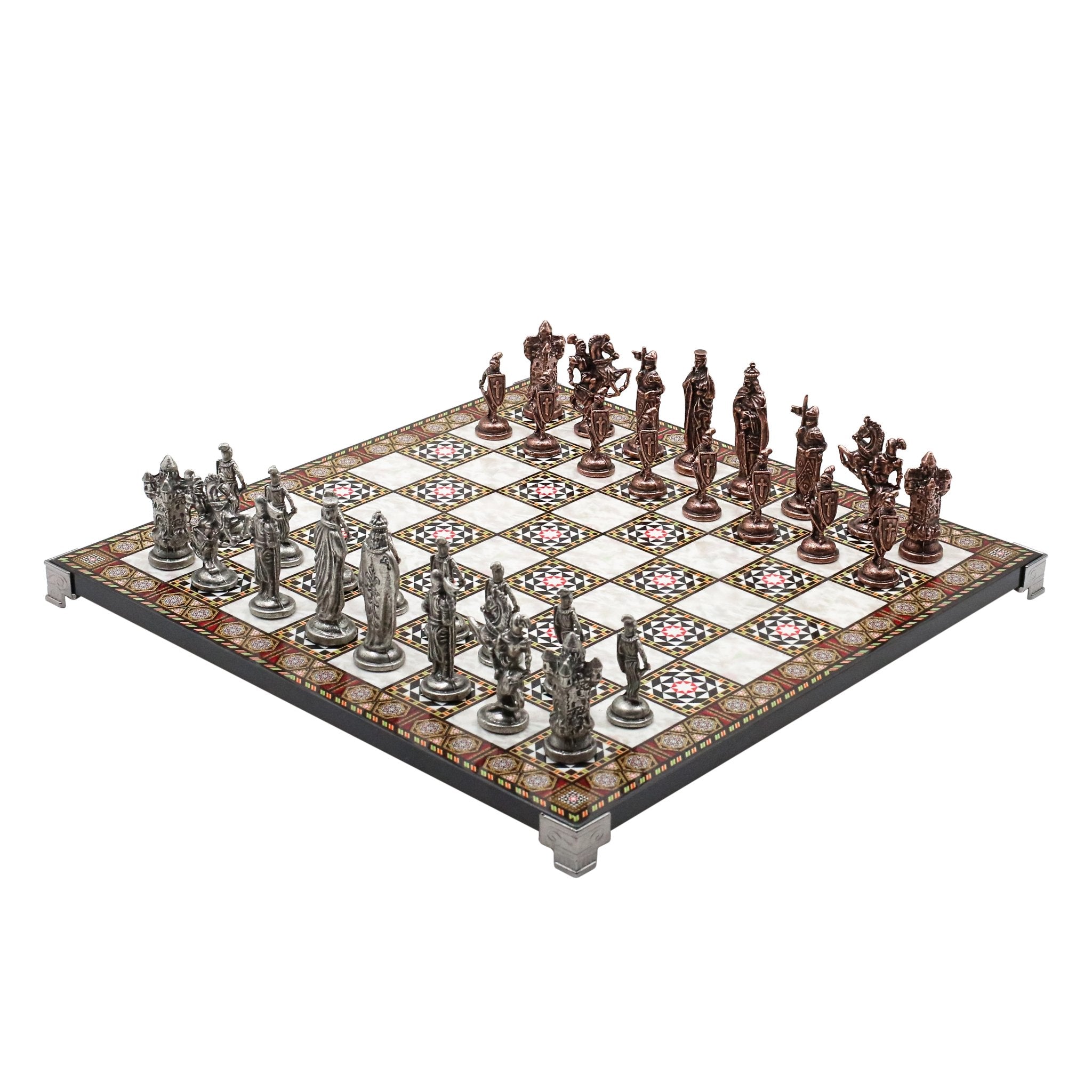Royal British Vintage Metal Chess Set | Chess Board w/ Metal Legs 37CM (15") - Cooper Chess