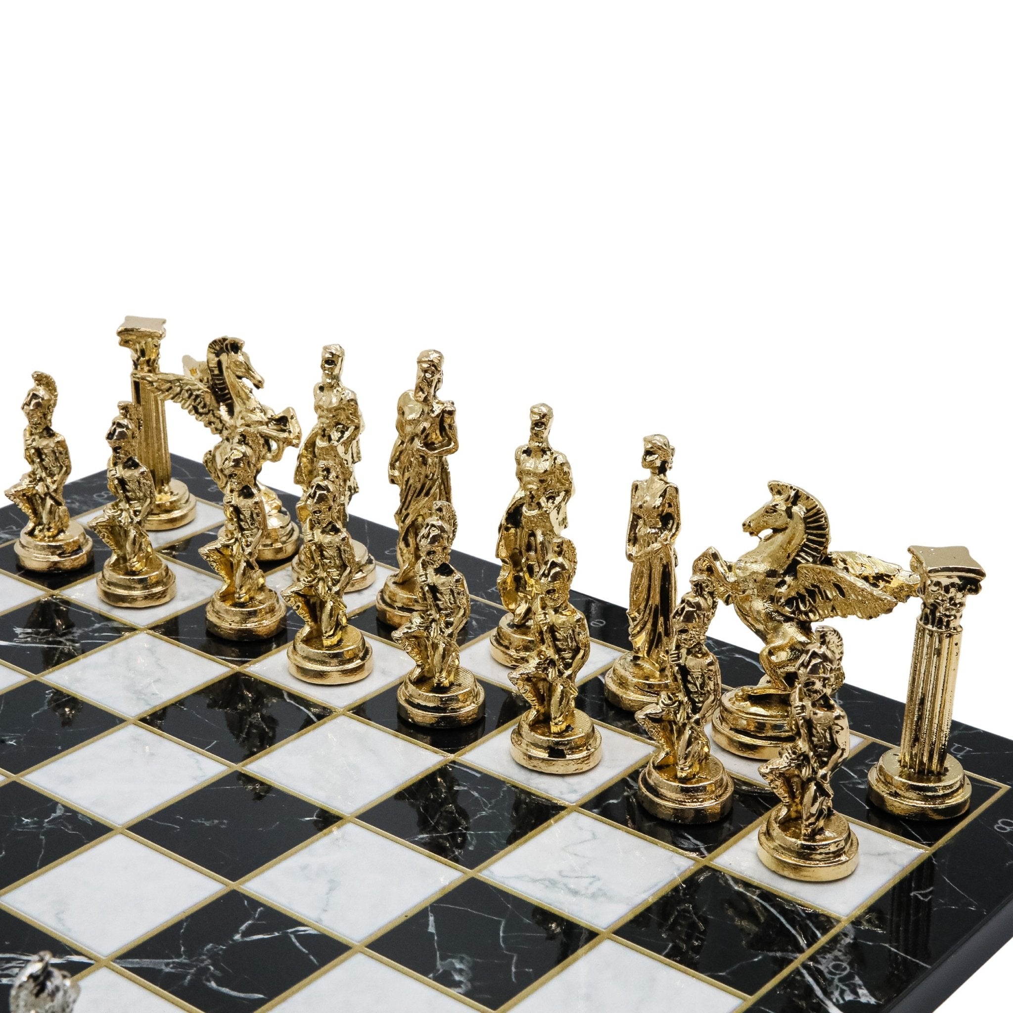 Greek Mythology Pegasus Metal Chess Set | Chess Board w/ Metal Legs 37CM (15") - Cooper Chess