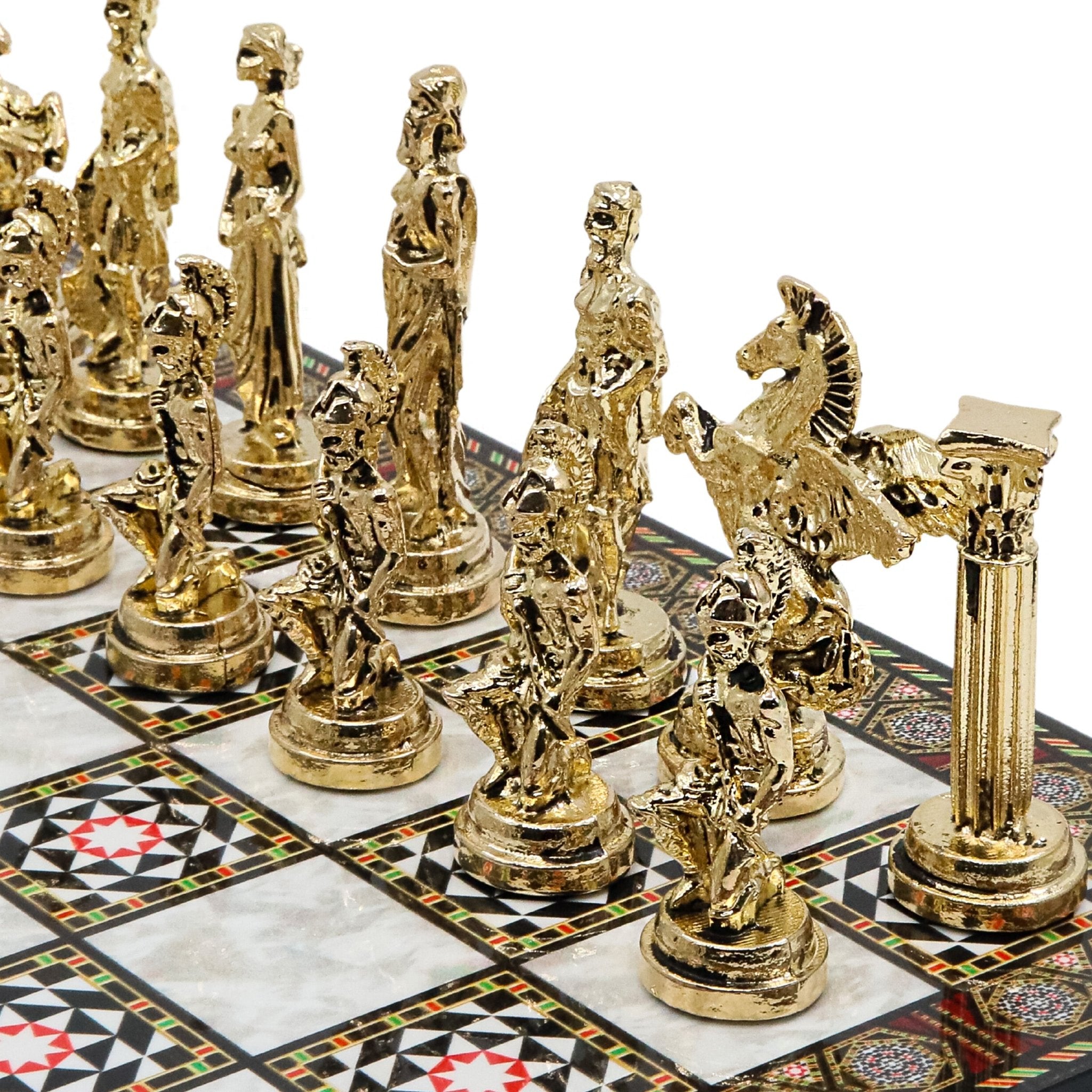 Greek Mythology Pegasus Metal Chess Set | Chess Board w/ Metal Legs 37CM (15") - Cooper Chess