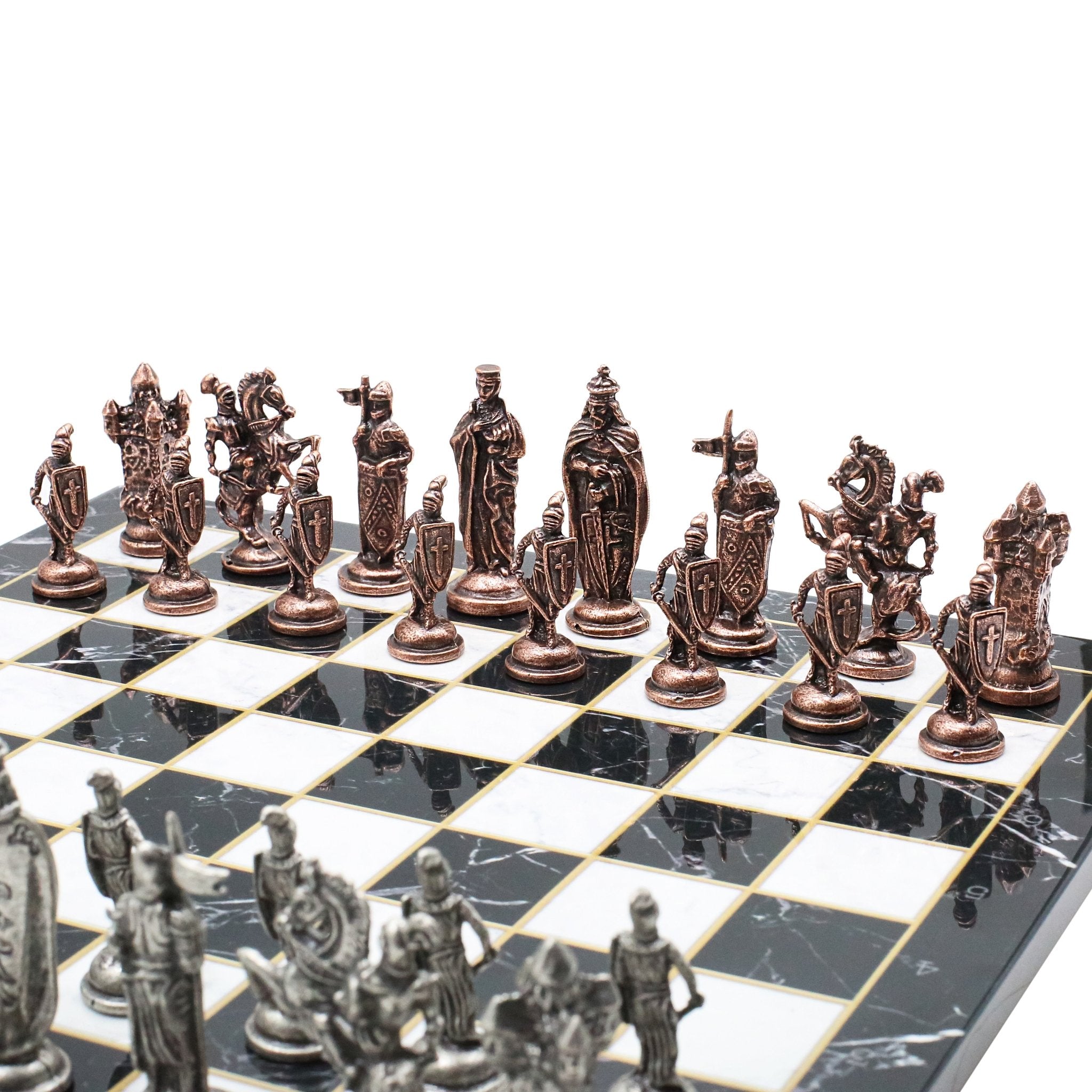 Royal British Vintage Metal Chess Set | Chess Board w/ Metal Legs 37CM (15") - Cooper Chess