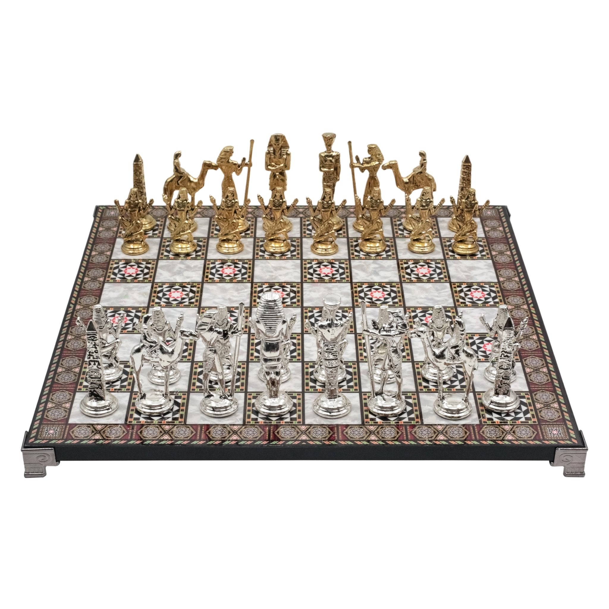 Egypt Cleopatra Metal Chess Set | Chess Board w/ Metal Legs 37CM (15") - Cooper Chess