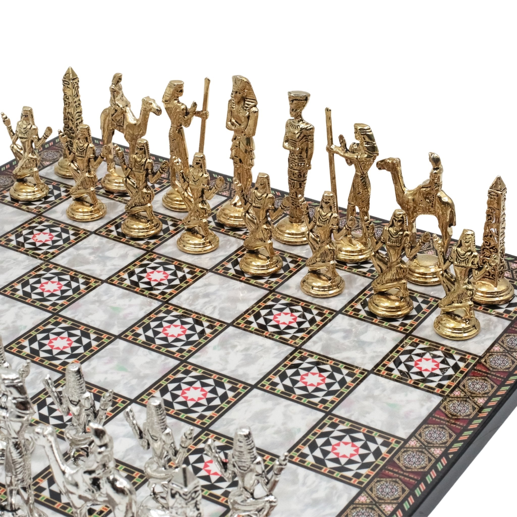Egypt Cleopatra Metal Chess Set | Chess Board w/ Metal Legs 37CM (15") - Cooper Chess