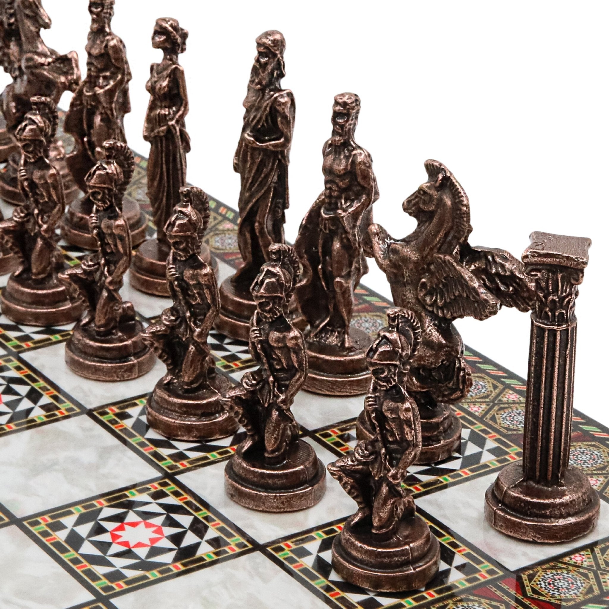 Greek Mythology Pegasus Vintage Metal Chess Set | Chess Board w/ Metal Legs 37CM (15") - Cooper Chess