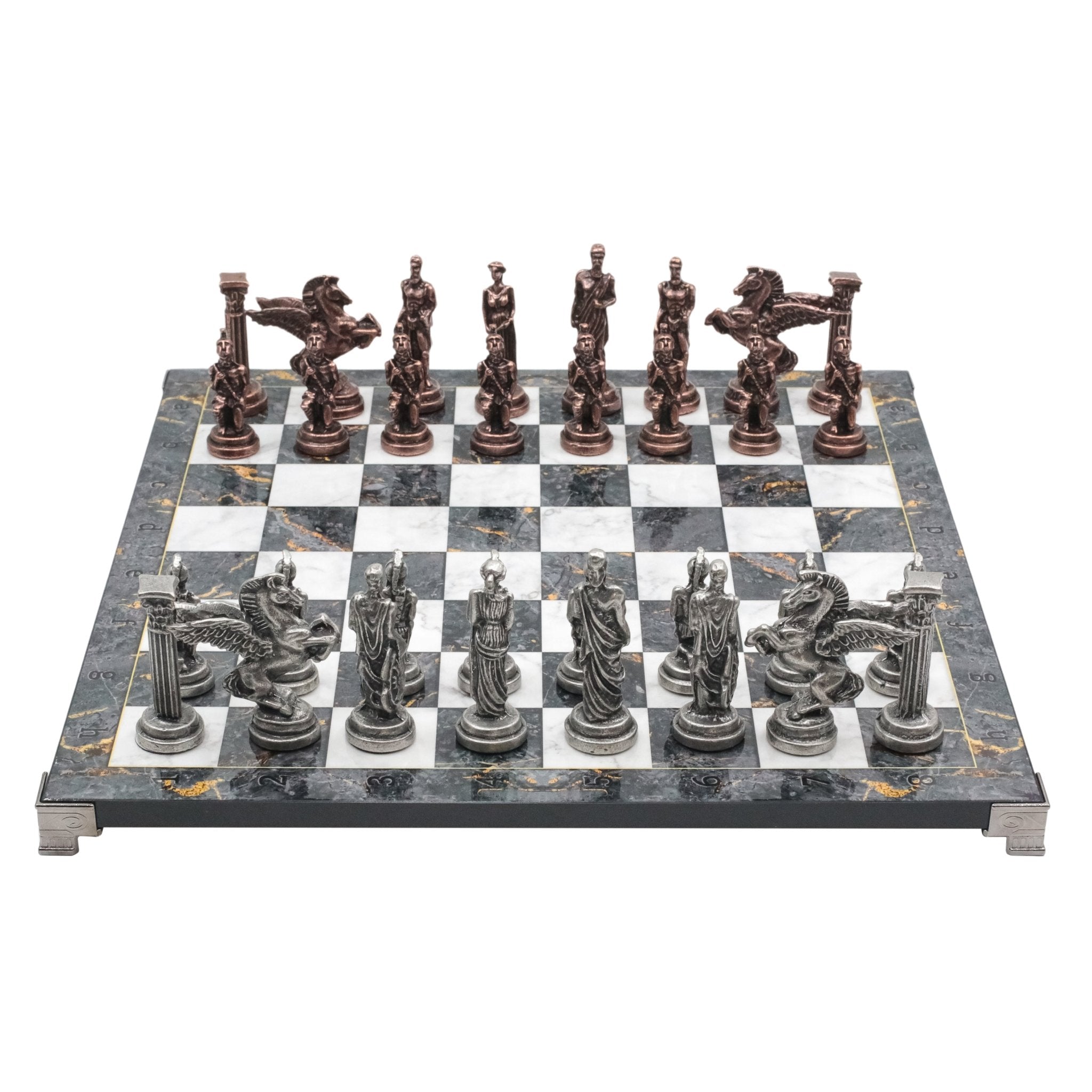 Greek Mythology Pegasus Vintage Metal Chess Set | Chess Board w/ Metal Legs 37CM (15") - Cooper Chess