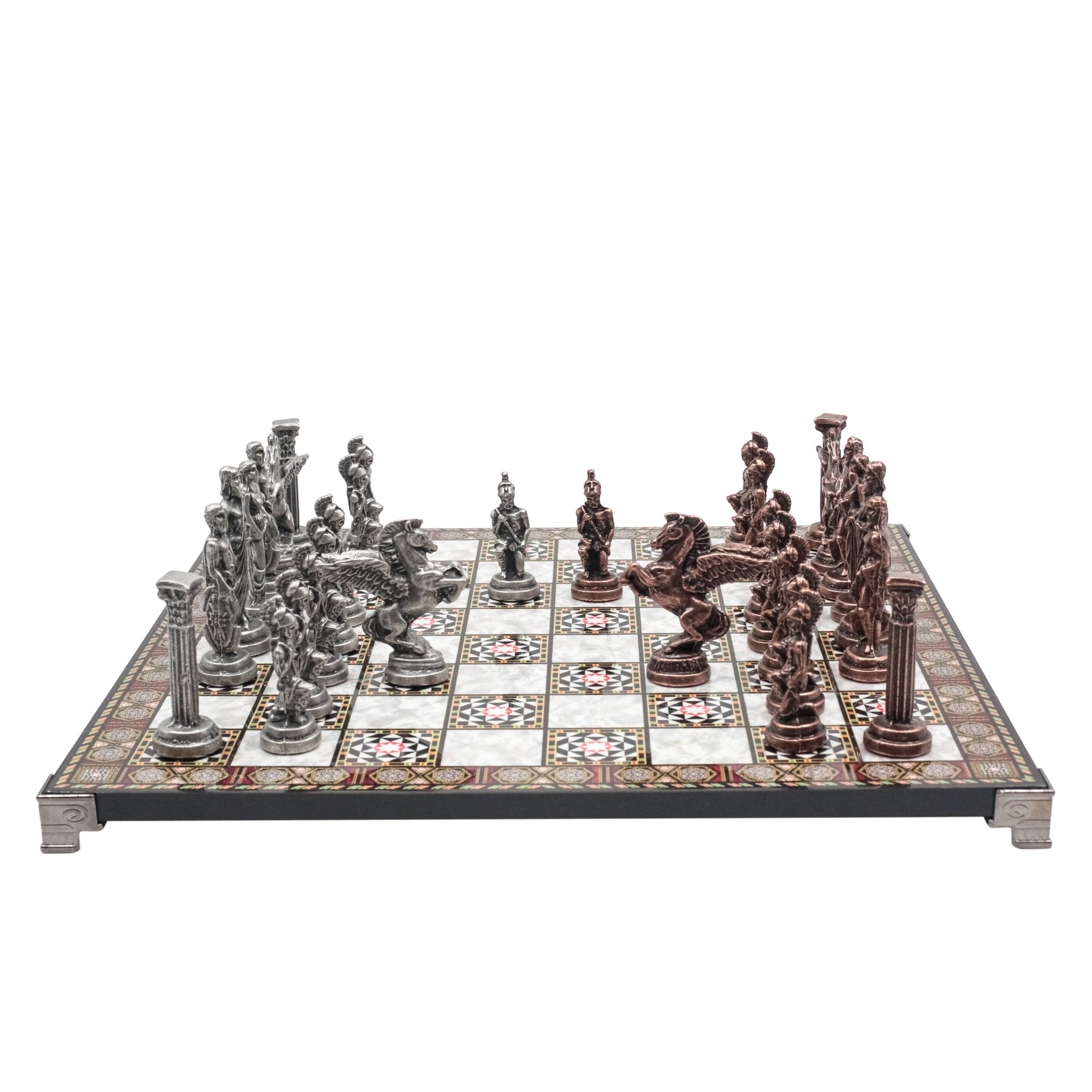 Greek Mythology Pegasus Vintage Metal Chess Set | Chess Board w/ Metal Legs 37CM (15") - Cooper Chess