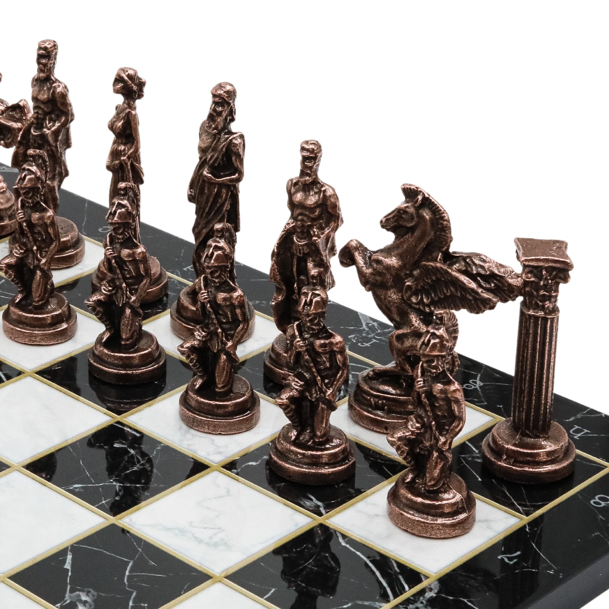 Greek Mythology Pegasus Vintage Metal Chess Set | Chess Board w/ Metal Legs 37CM (15") - Cooper Chess