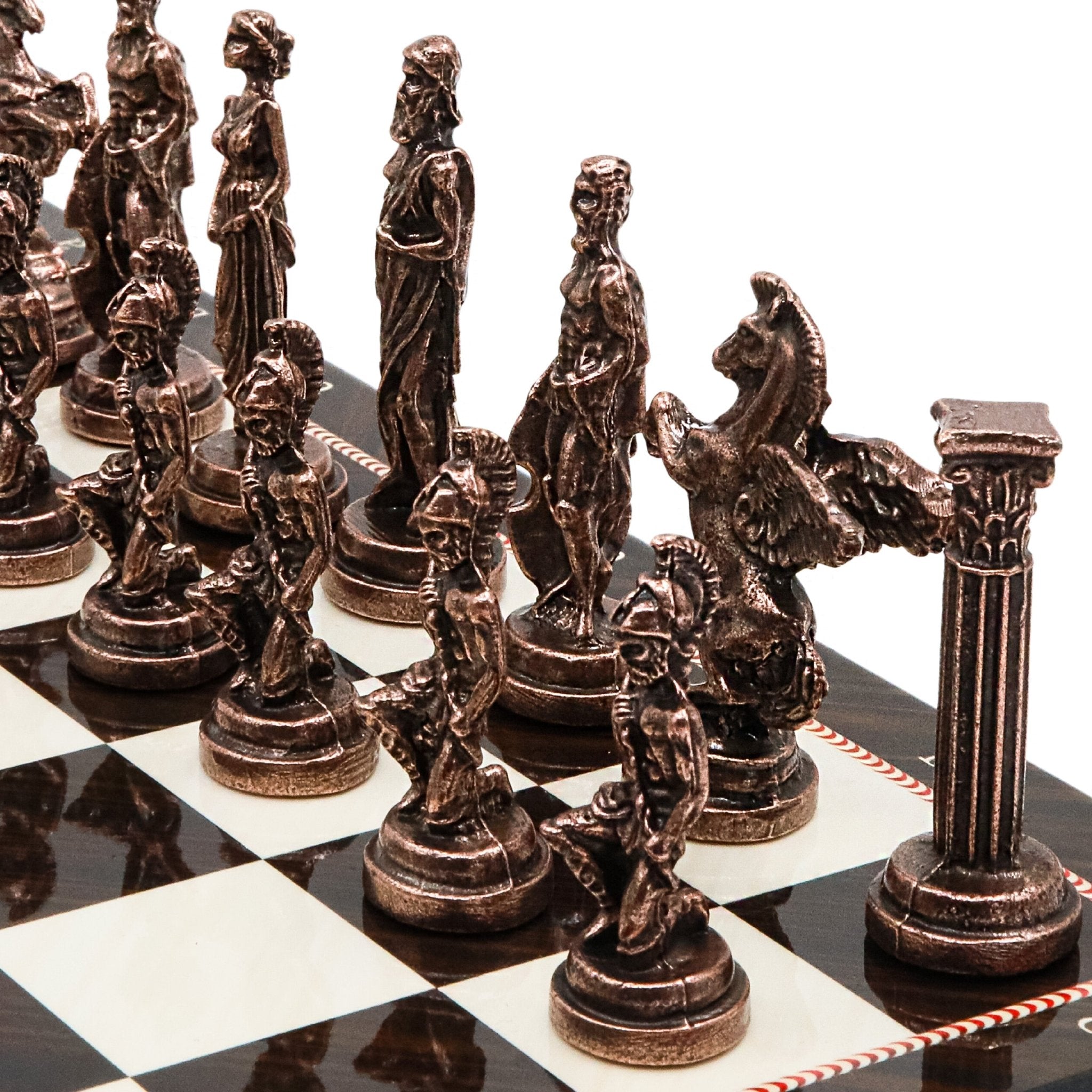 Greek Mythology Pegasus Vintage Metal Chess Set | Chess Board w/ Metal Legs 37CM (15") - Cooper Chess