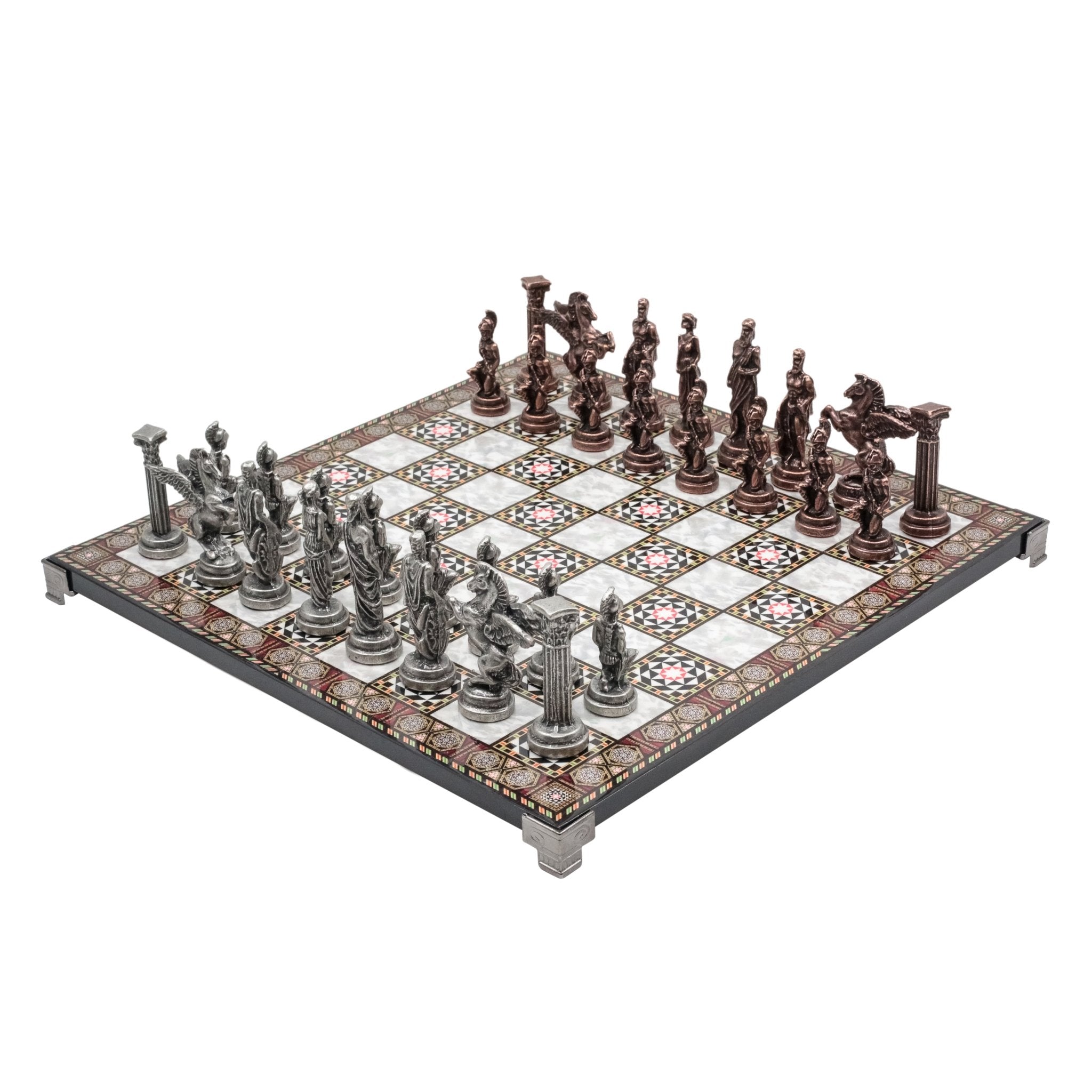 Greek Mythology Pegasus Vintage Metal Chess Set | Chess Board w/ Metal Legs 37CM (15") - Cooper Chess