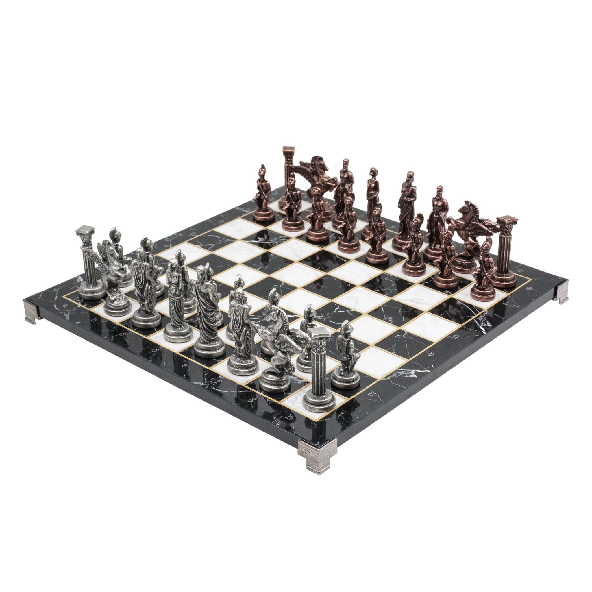 Greek Mythology Pegasus Vintage Metal Chess Set | Chess Board w/ Metal Legs 37CM (15") - Cooper Chess